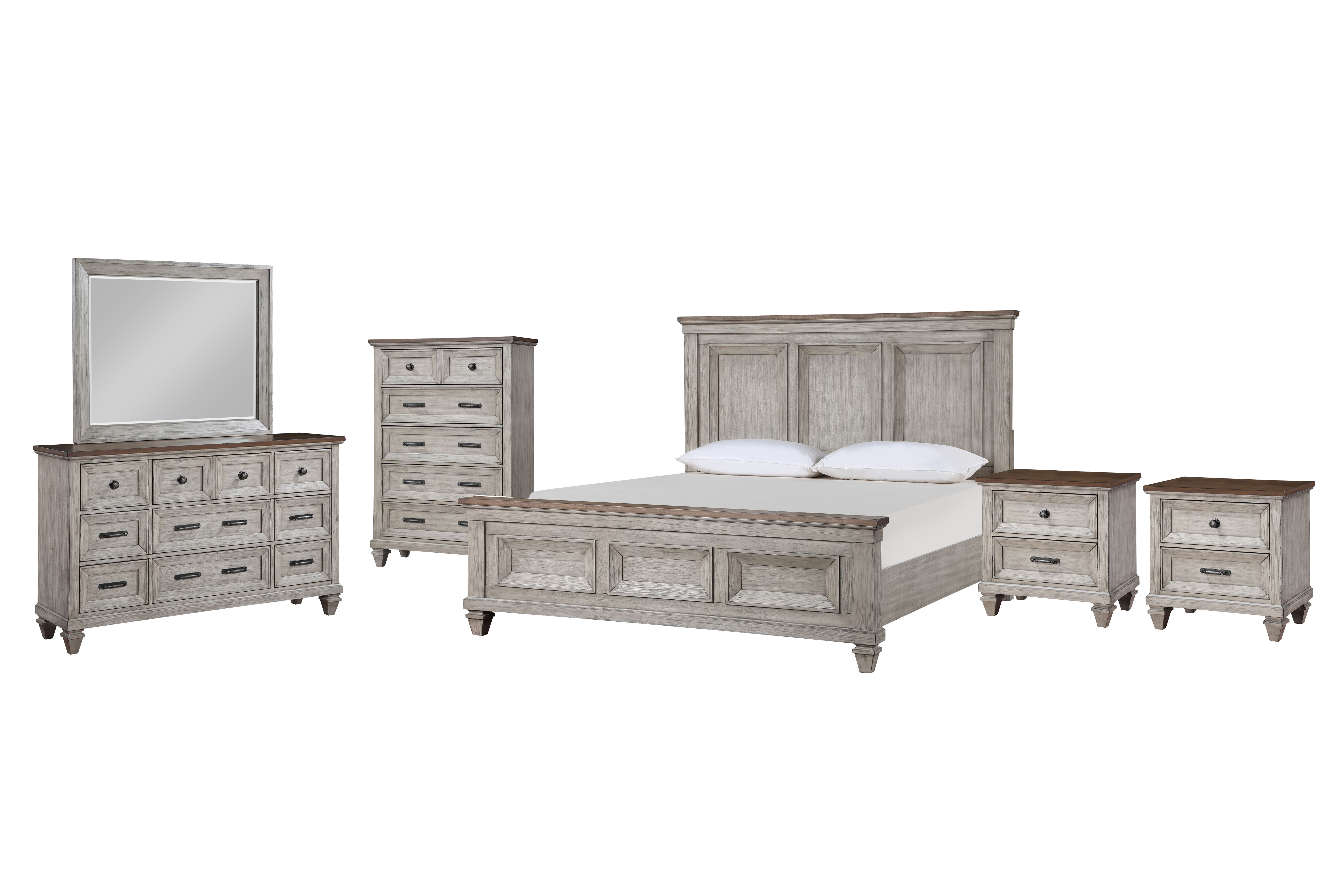 Eastern King · 6 Pc · Bed, Dresser, Mirror, Chest, 2 Nightstands