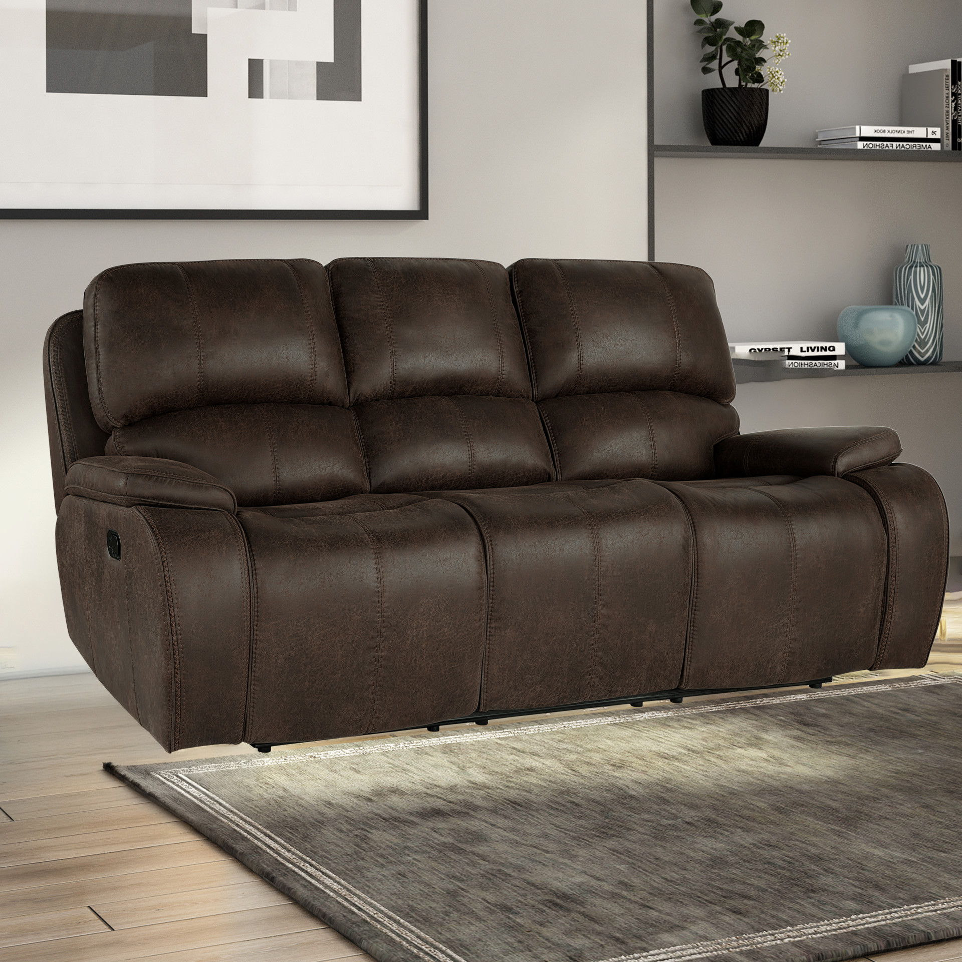 Brookings - Sofa With Dual Recliner - Brown, dark brown, view 8