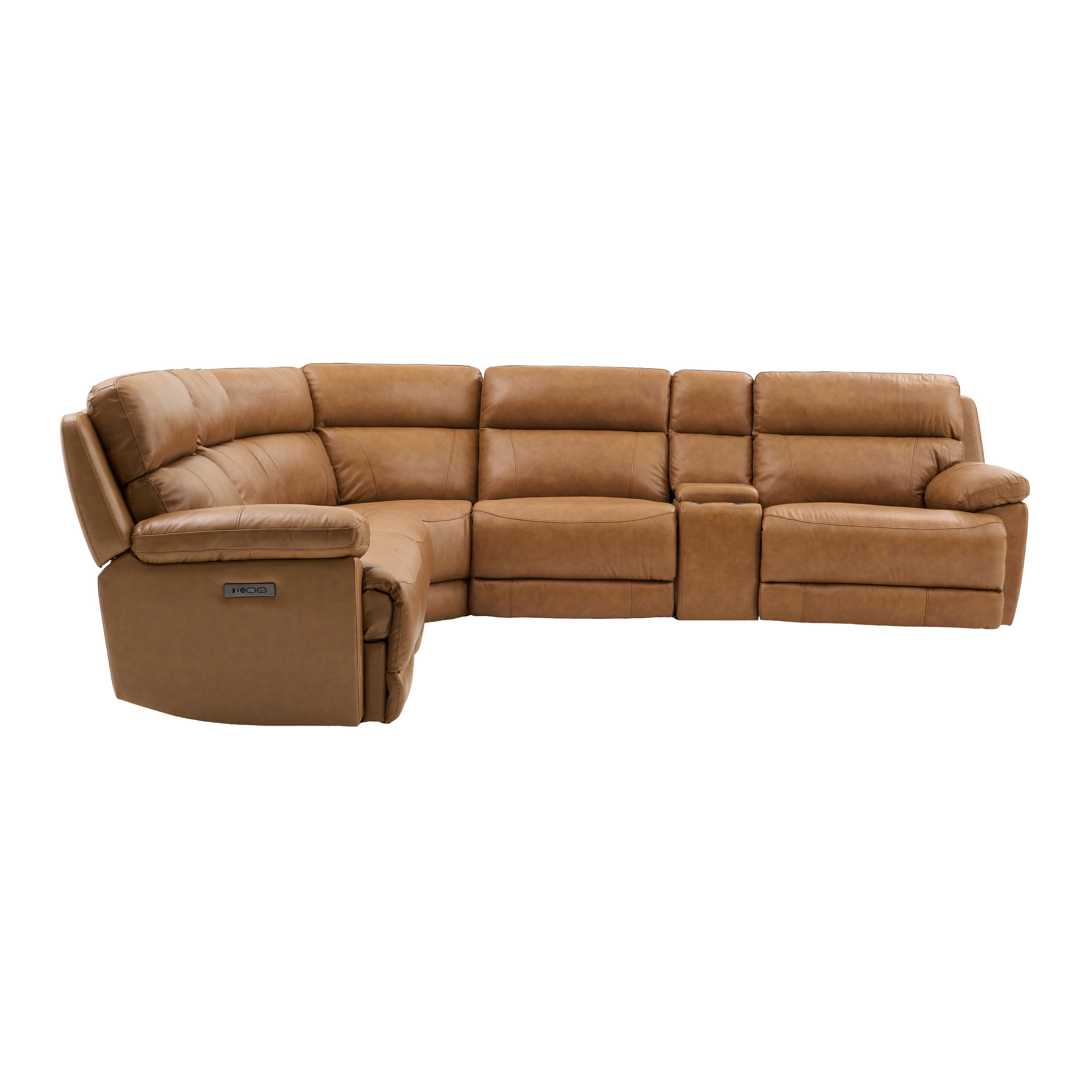 Gatlin - 6 Piece Leather Power Sectional - Light Brown
