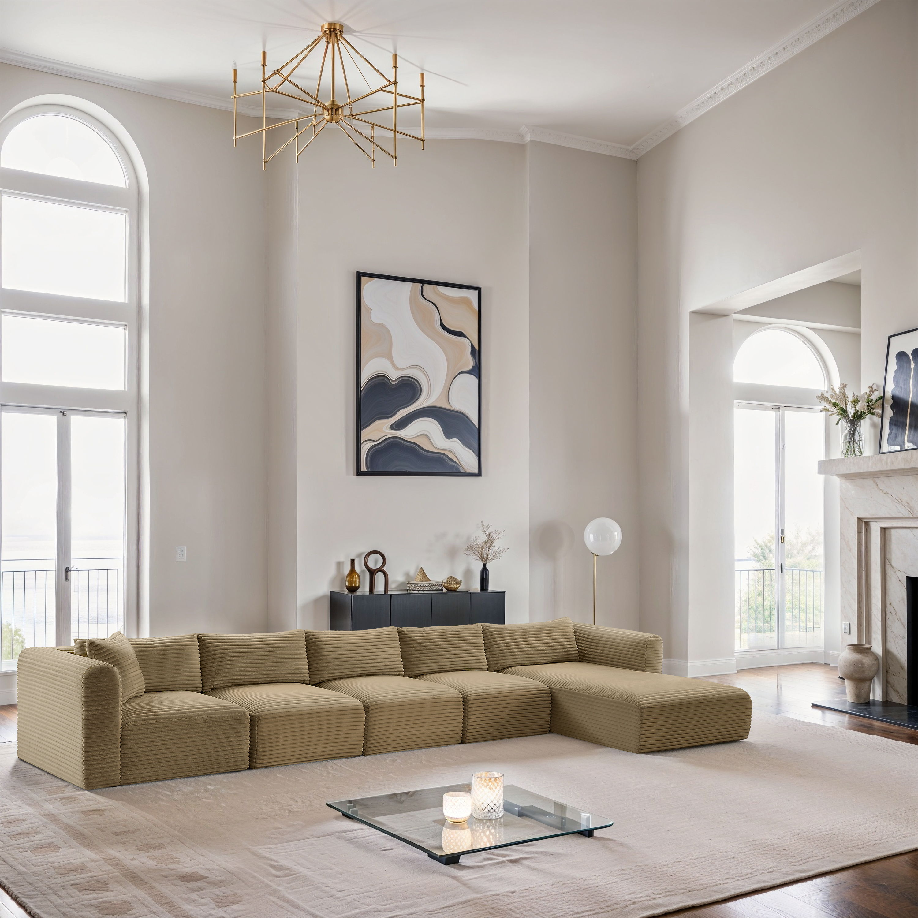 Shaggy - 5 Piece Modular Sectional With Chaise - Camel