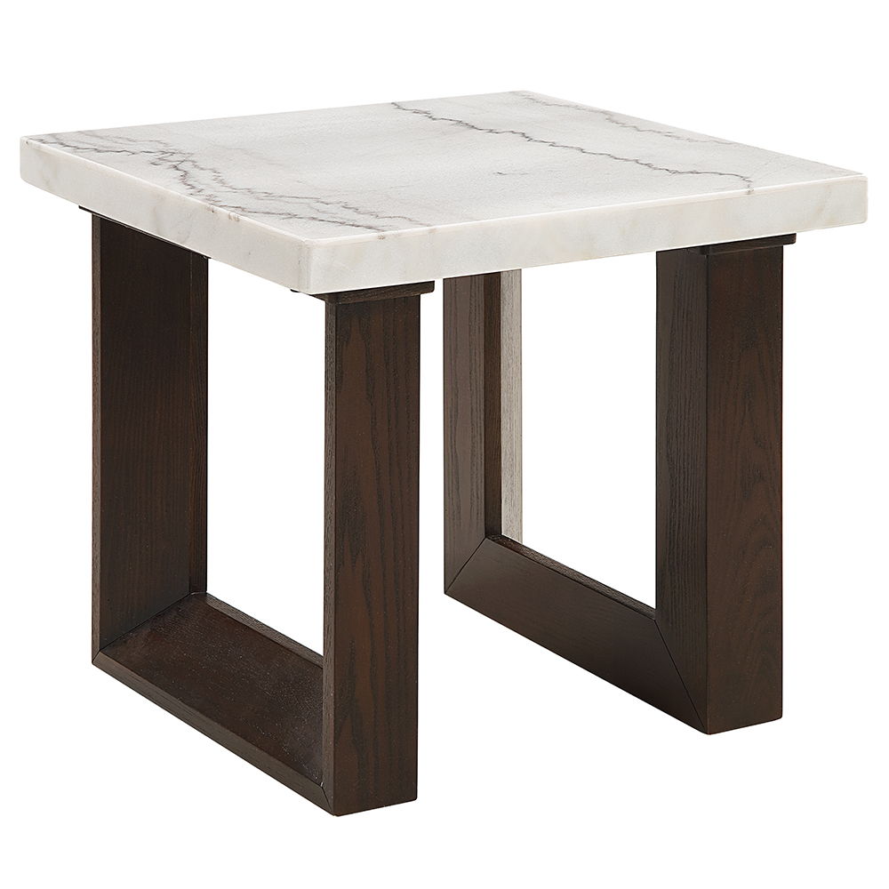 Edwyn - End Table With Marble Top - White Natural Marble Top & Brown, white