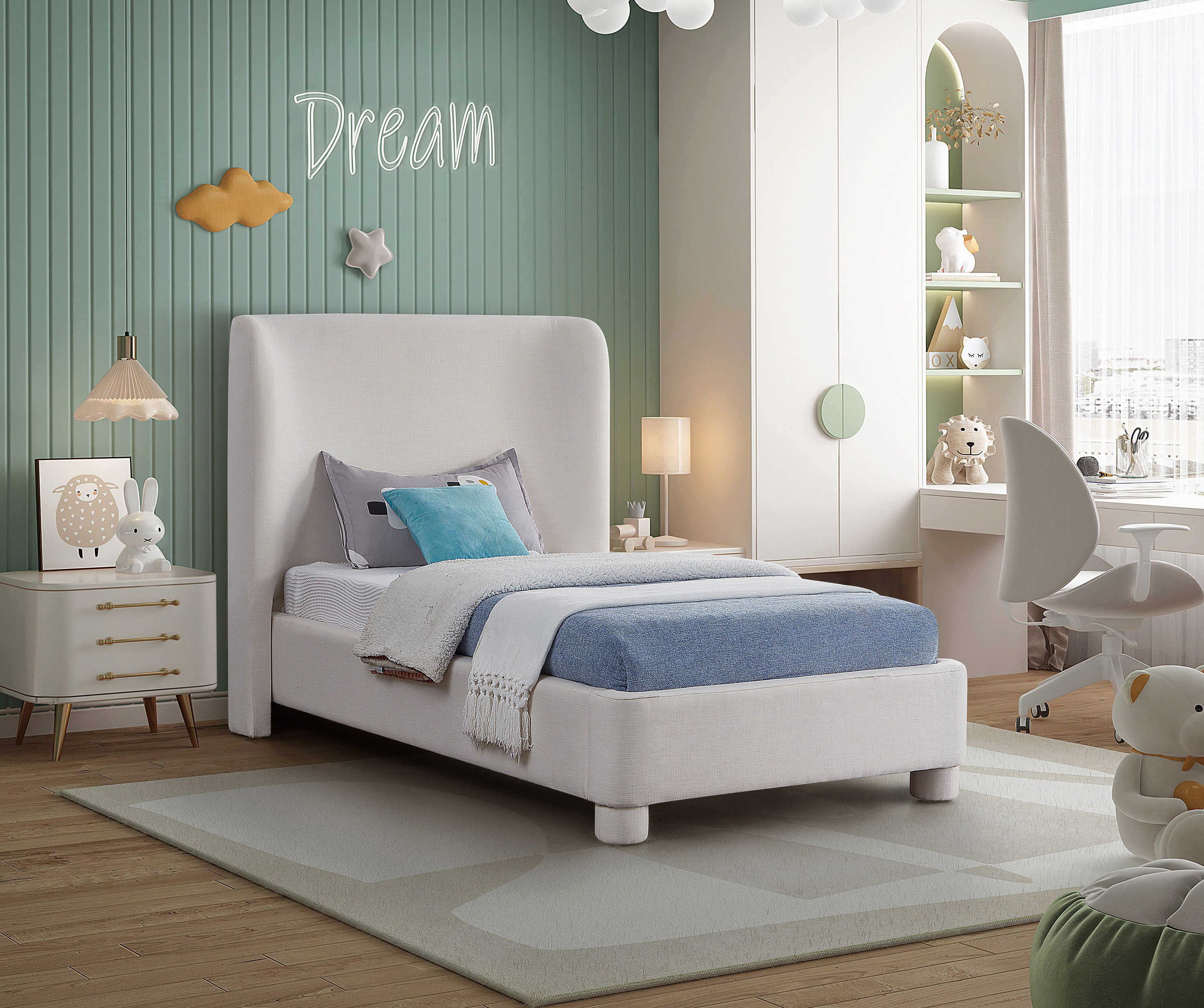 Penny - Polyester Fabric Twin Bed - Cream