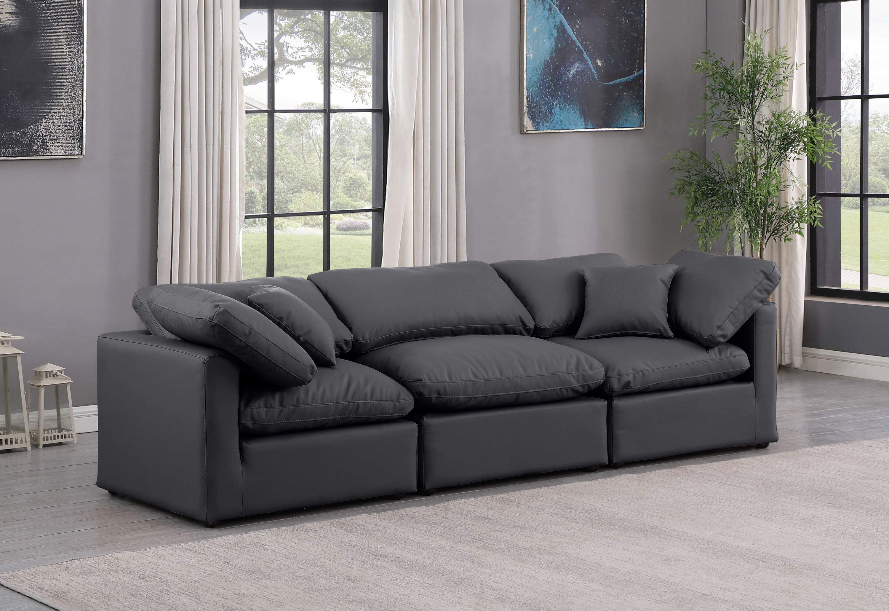 Indulge - Faux Leather 3 Piece Modular Sofa - Black