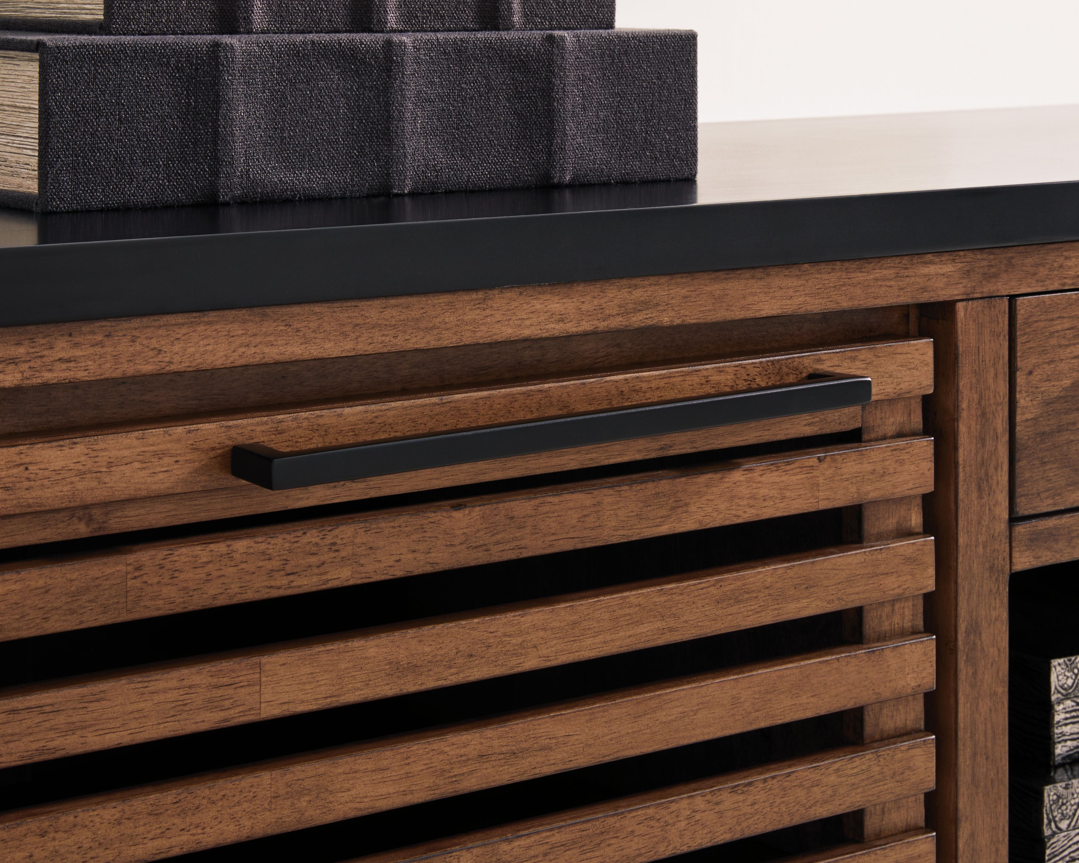 Kallari - Credenza With Desk Return - Warm Brown / Black