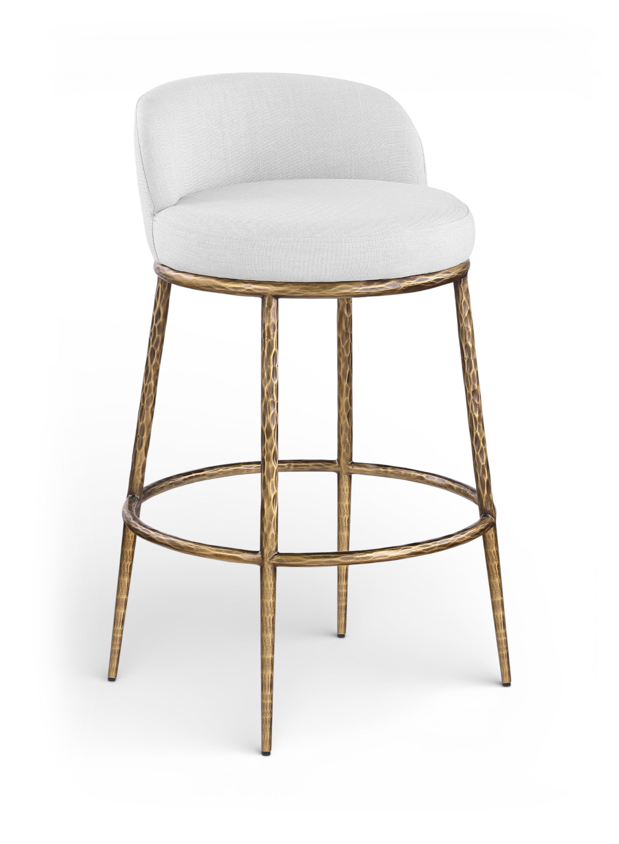 Ferro - Performance Fabric Upholstered Bar Stool - White / Antique Brass