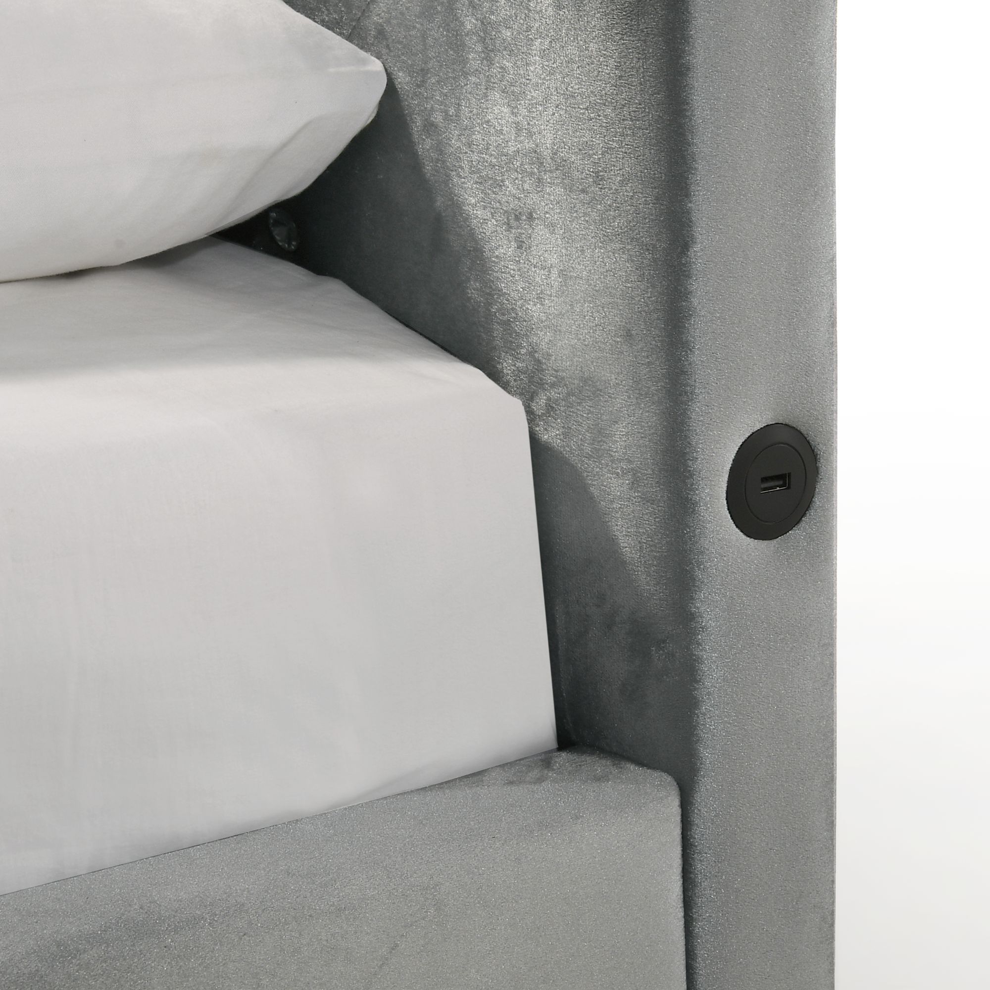 Amberley - Twin Upholstered Corner Bed With LED And USB - Gray