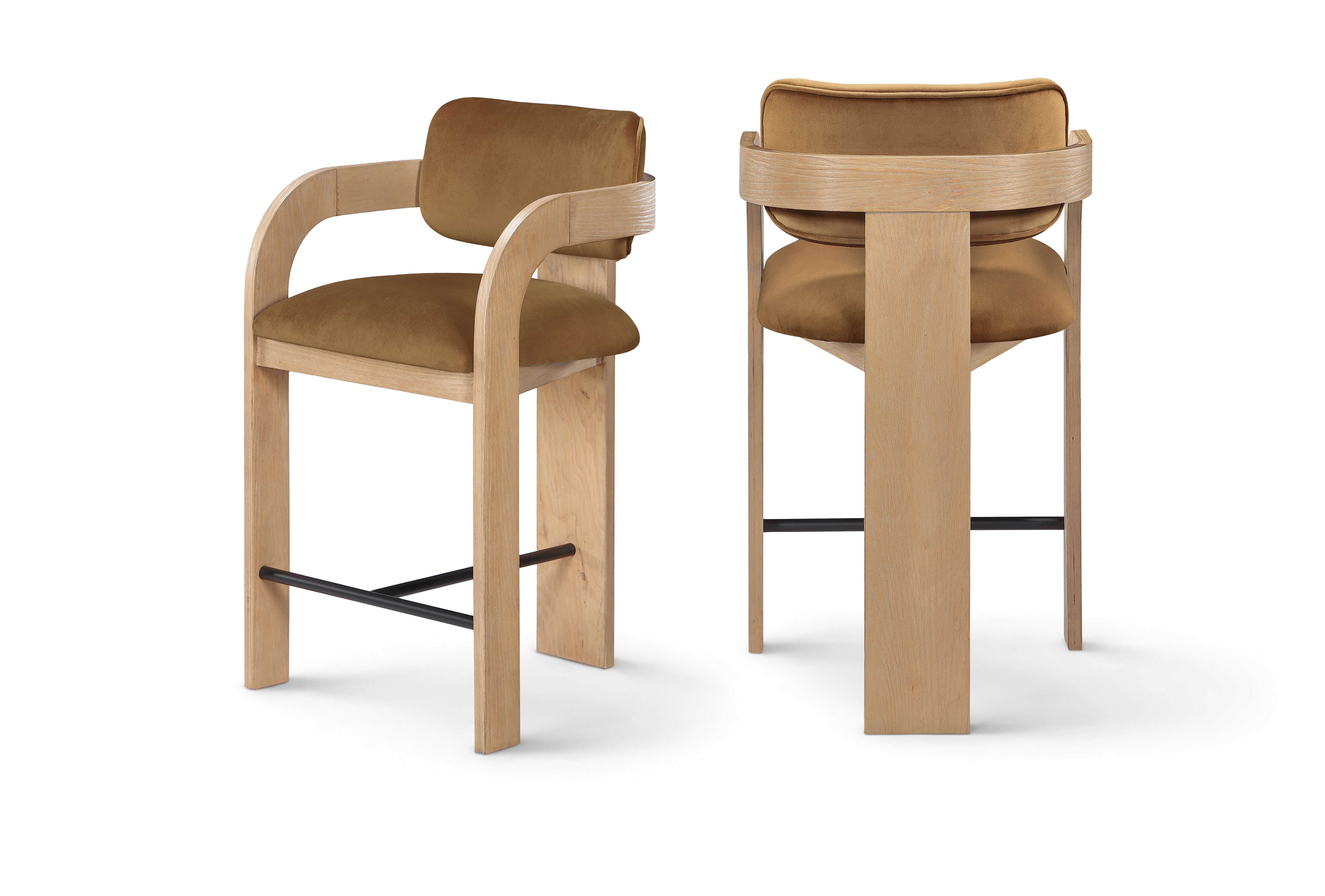 Cedra - Velvet Performance Fabric Upholstered Counter Stool - Saddle / Natural