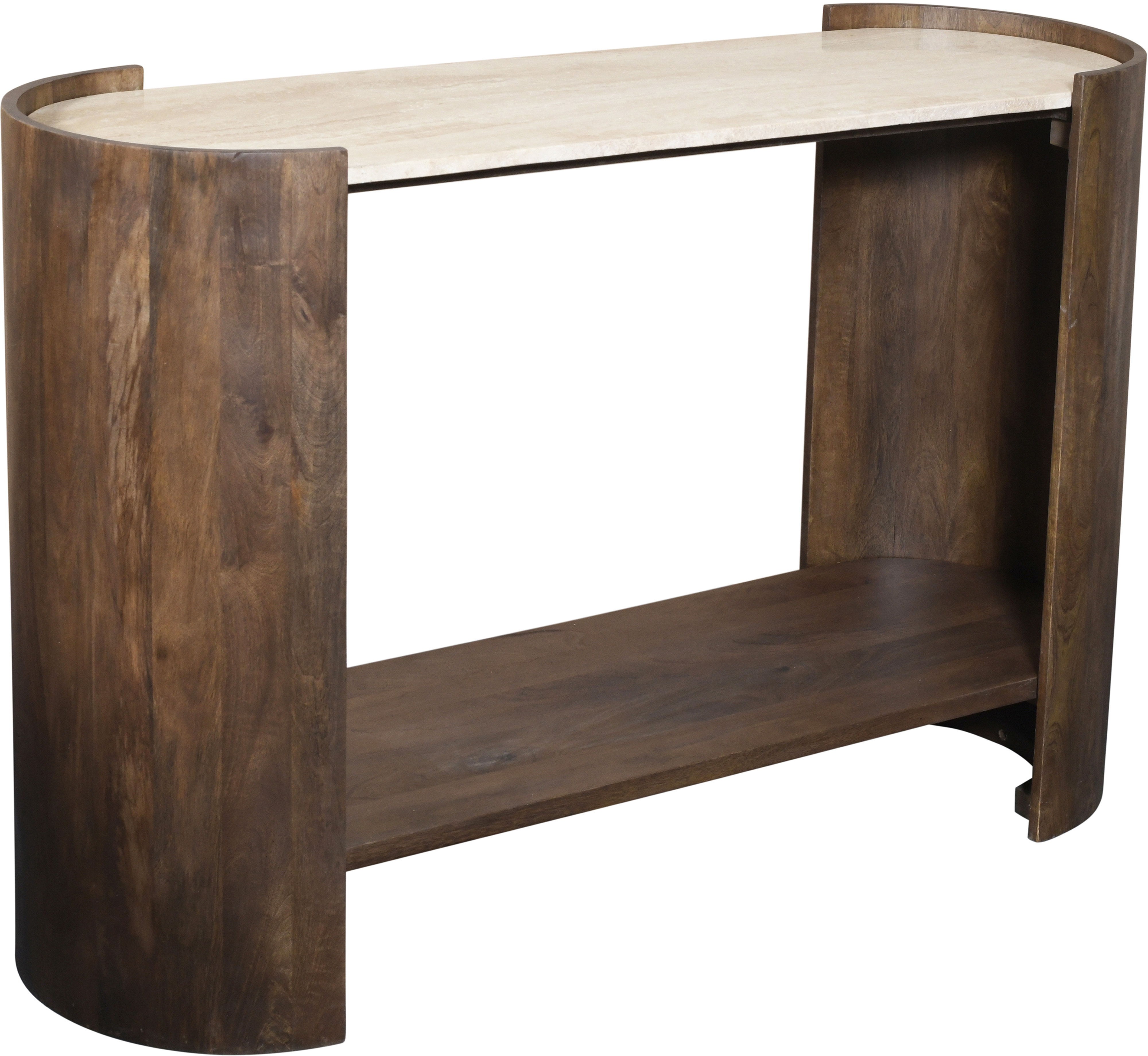 Solstice - Travertine And Mango Wood Console Table - Brown / Beige