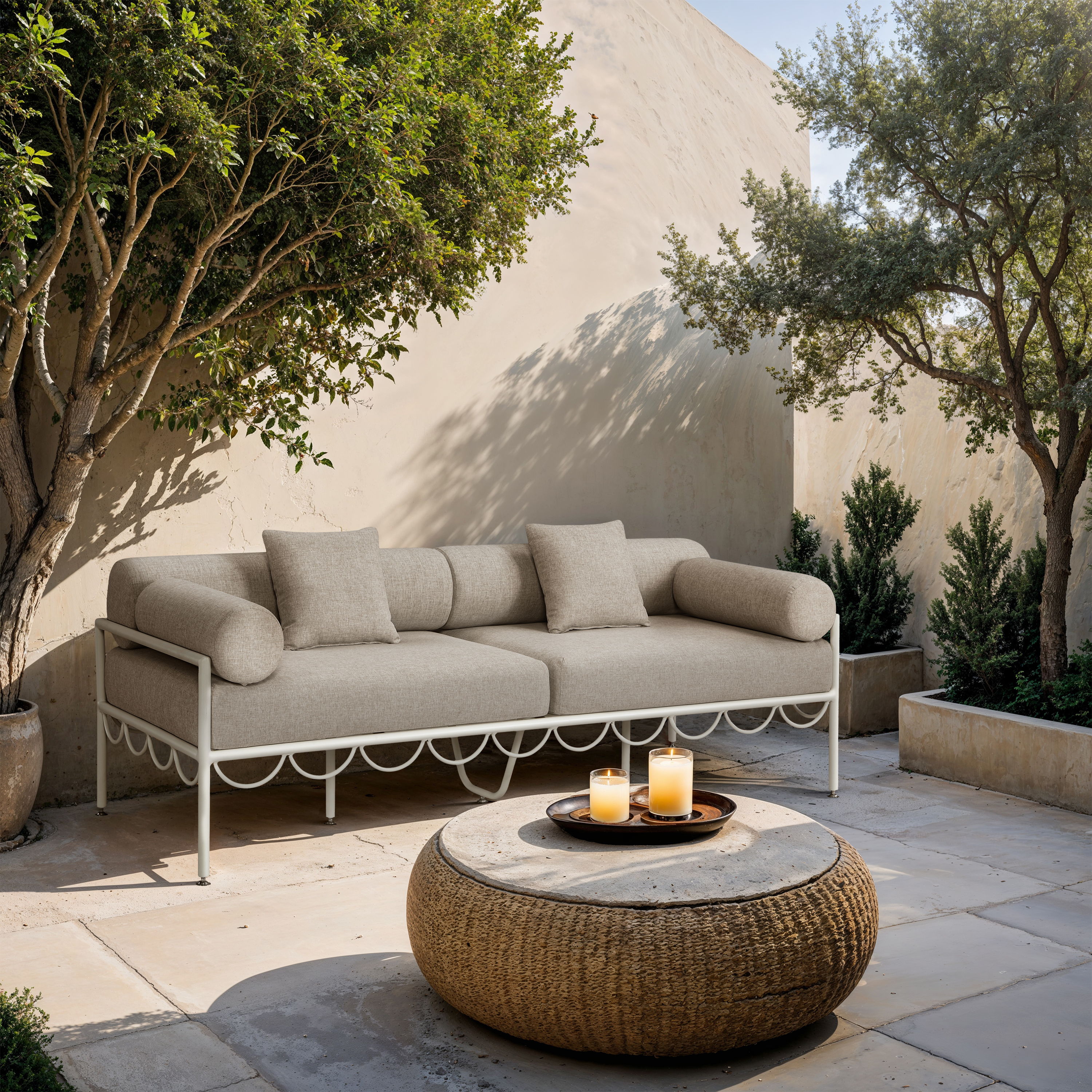 Portofino - Resilient Water Repellent Fabric 85.75" Upholstered Outdoor Patio Sofa - Beige