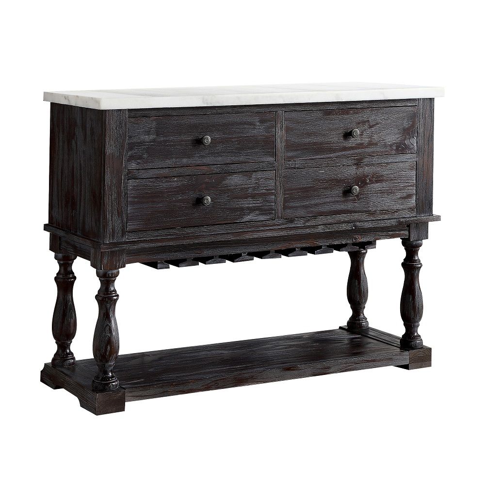 Gerardo - Server - White Marble Top & Weathered Espresso, white