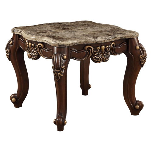 Mehadi - End Table - Marble Top & Walnut, dark brown