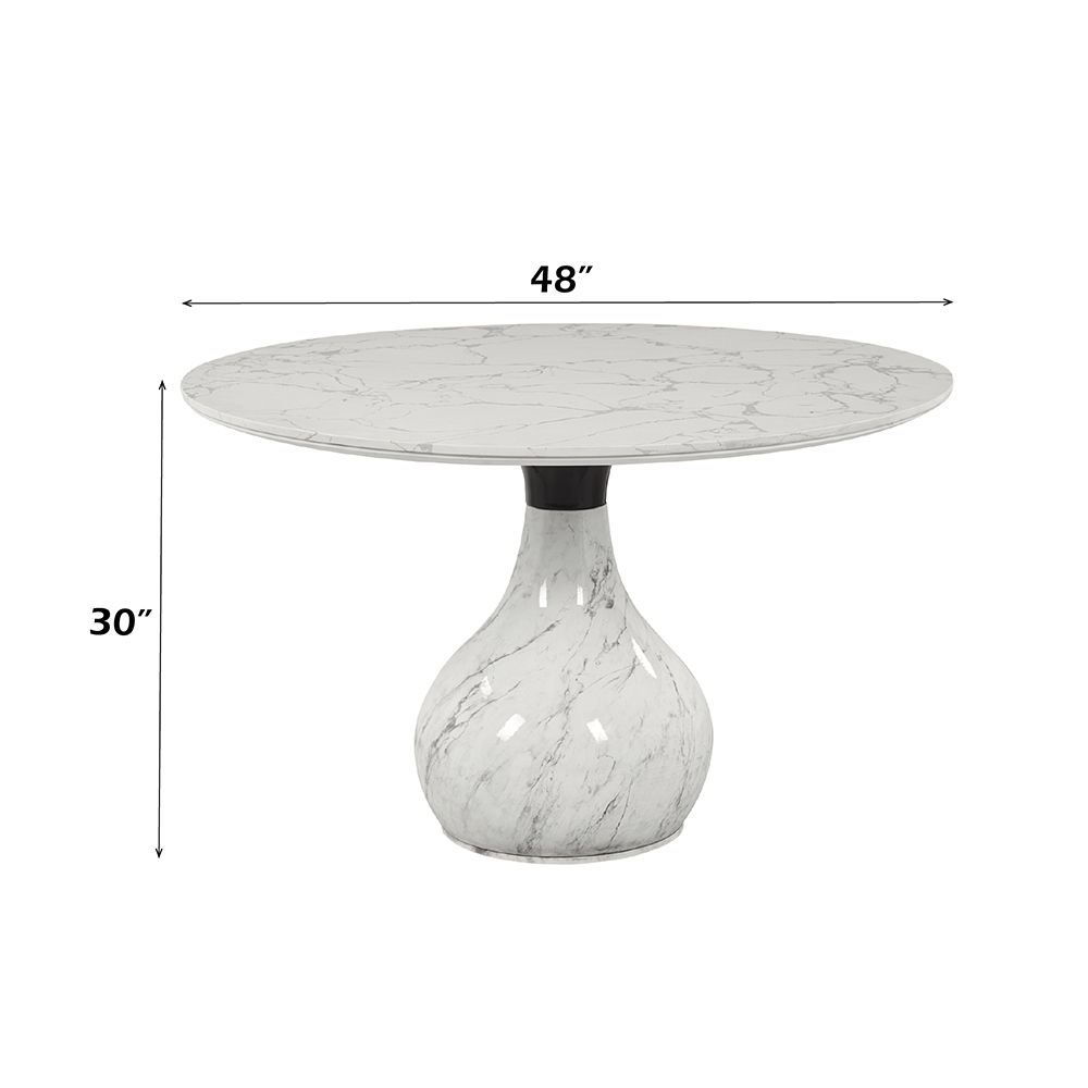 Koen - Round Dining Table, Engineering Marble Top - White & Black, white, view 5