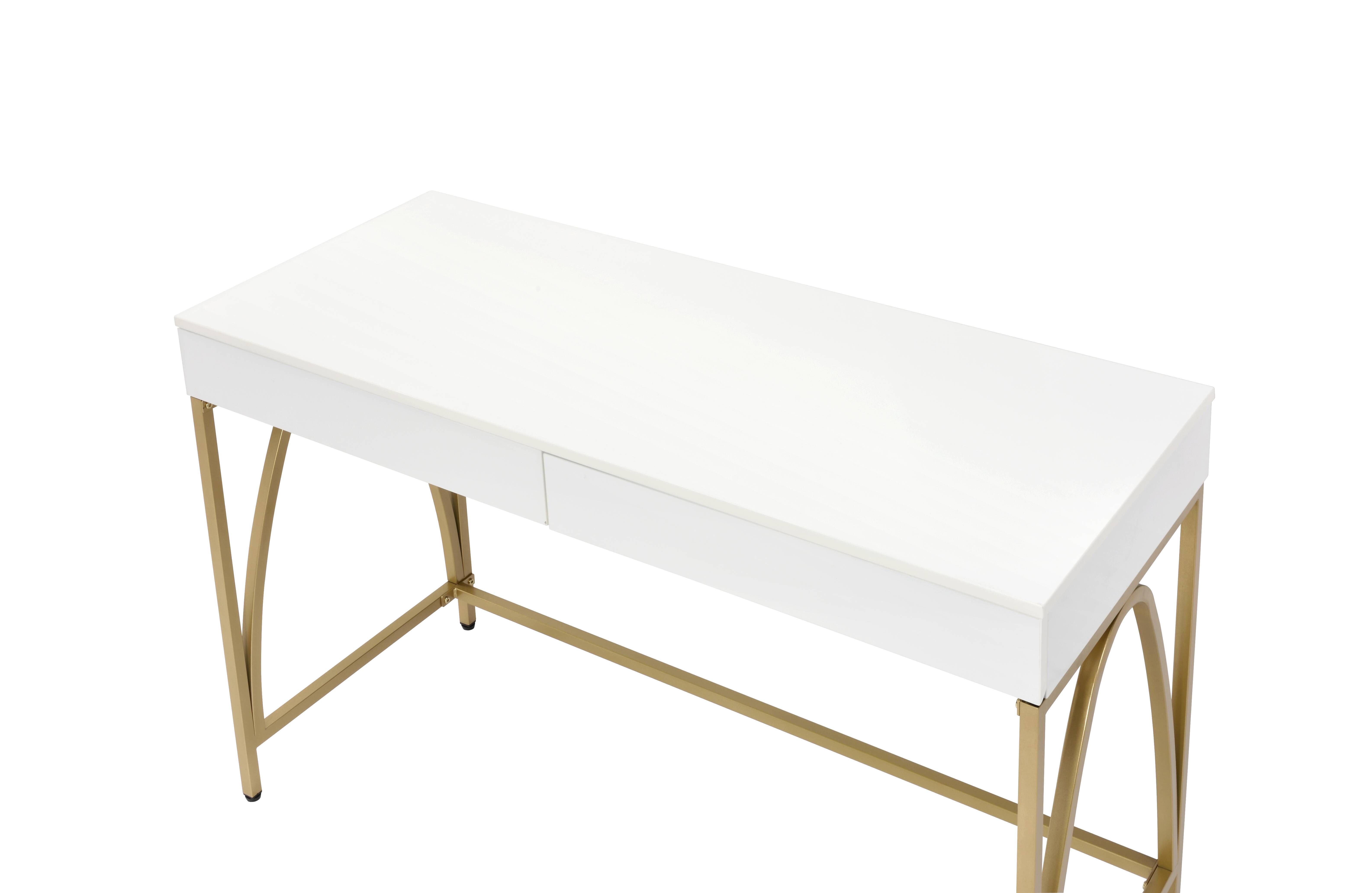 Lightmane - Vanity Desk (Same 92660) - White High Gloss & Gold, white, view 2