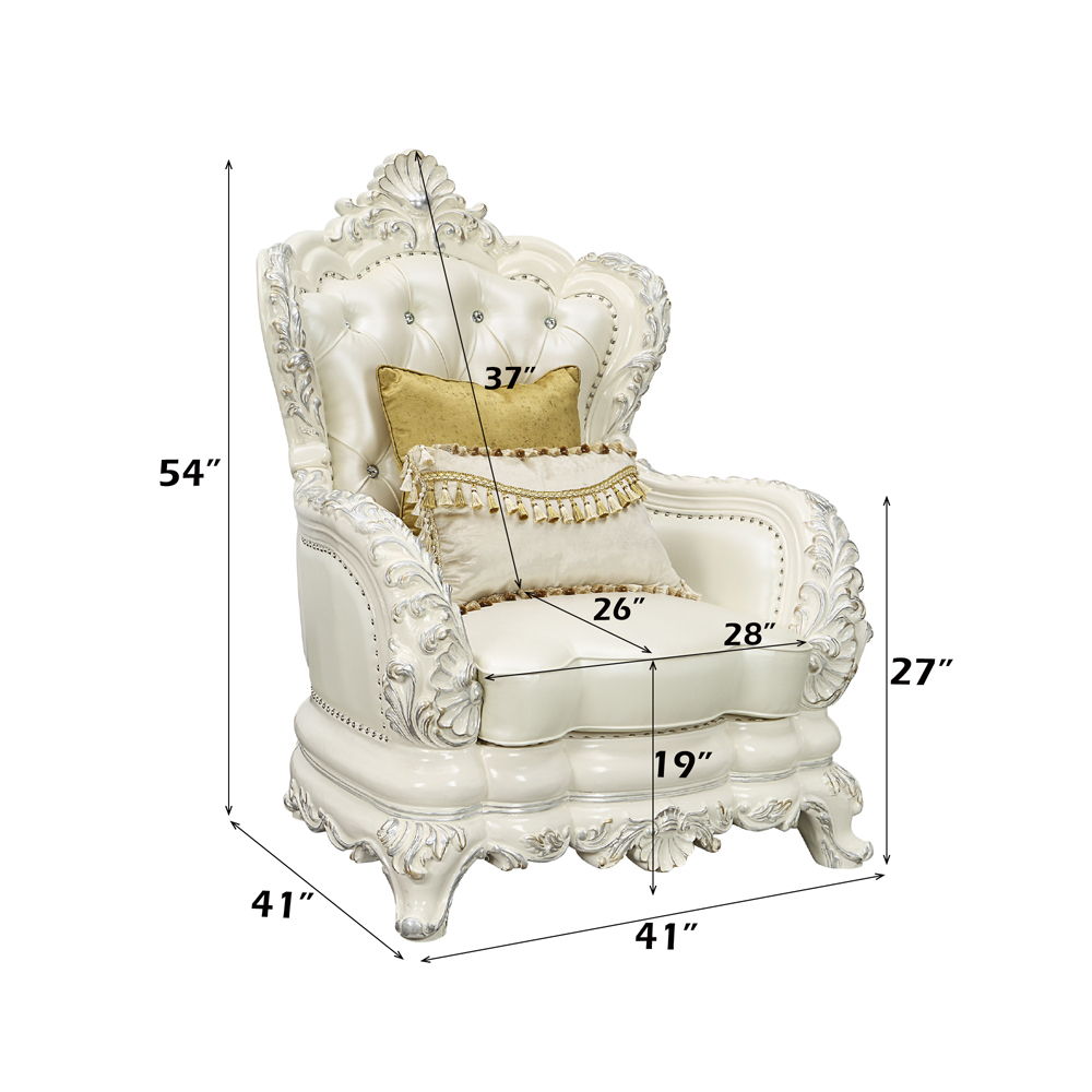 Adara - Chair With 2 Pillows - Pearl White Synthetic Leather & Antique White, white, view 7