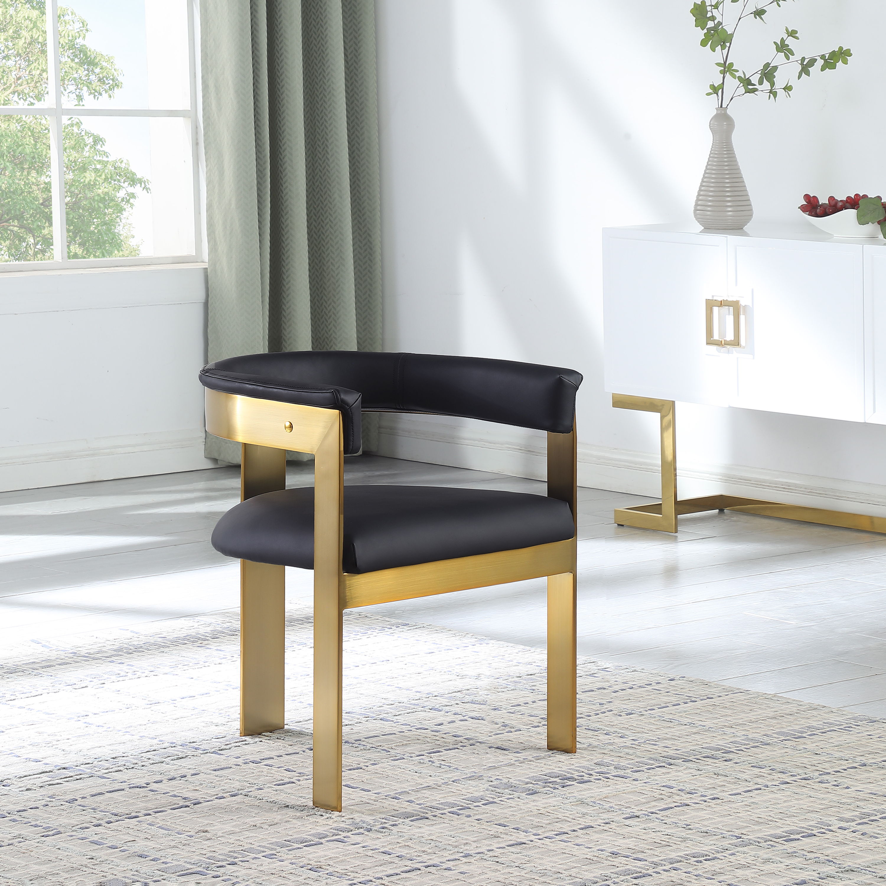 Romeo - Faux Leather Dining Chair With Gold Base (Set of 2) - Black