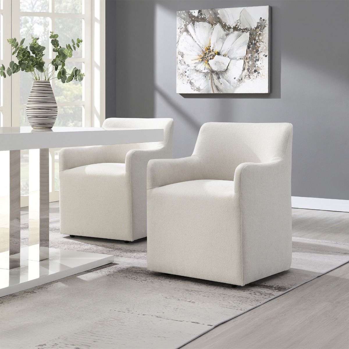 Cafell - Arm Chair With Swivel Casters - Cream, white, view 2