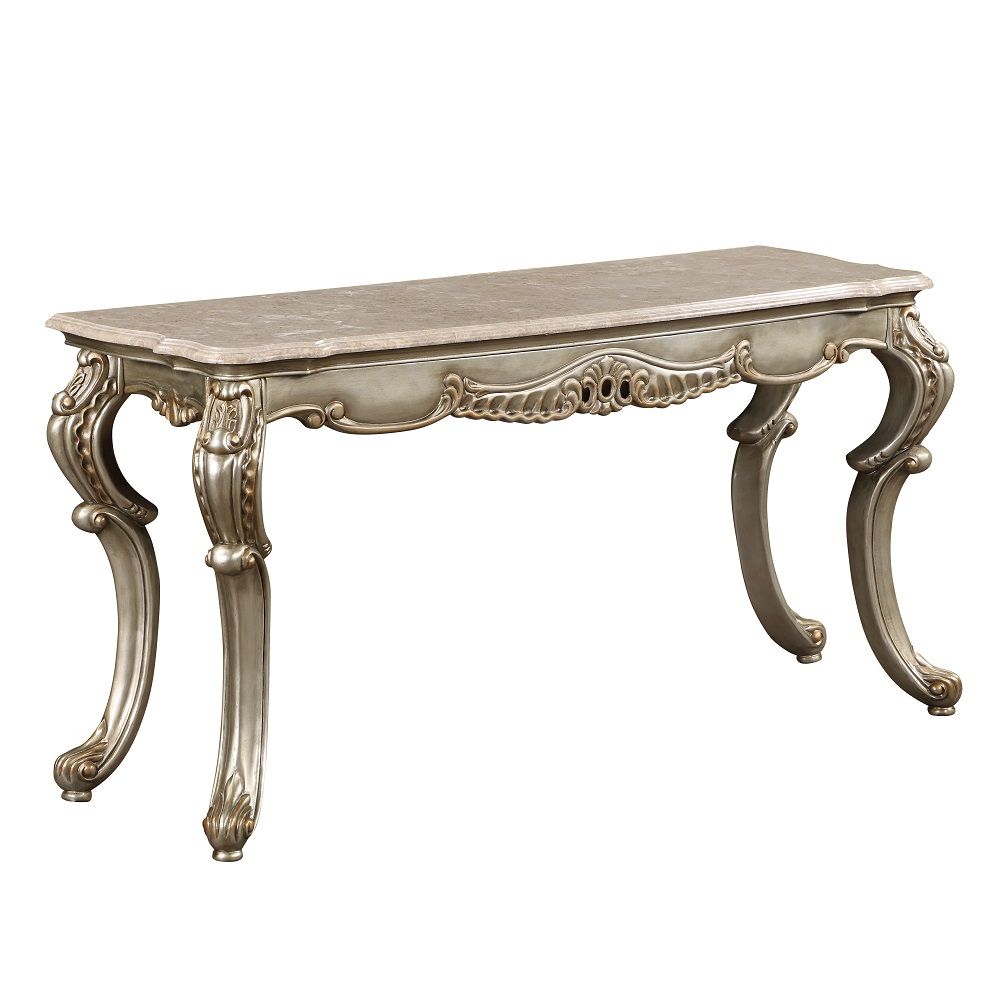 Miliani - Sofa Table With Marble Top - Natural Marble Top & Antique Bronze, silver, view 2