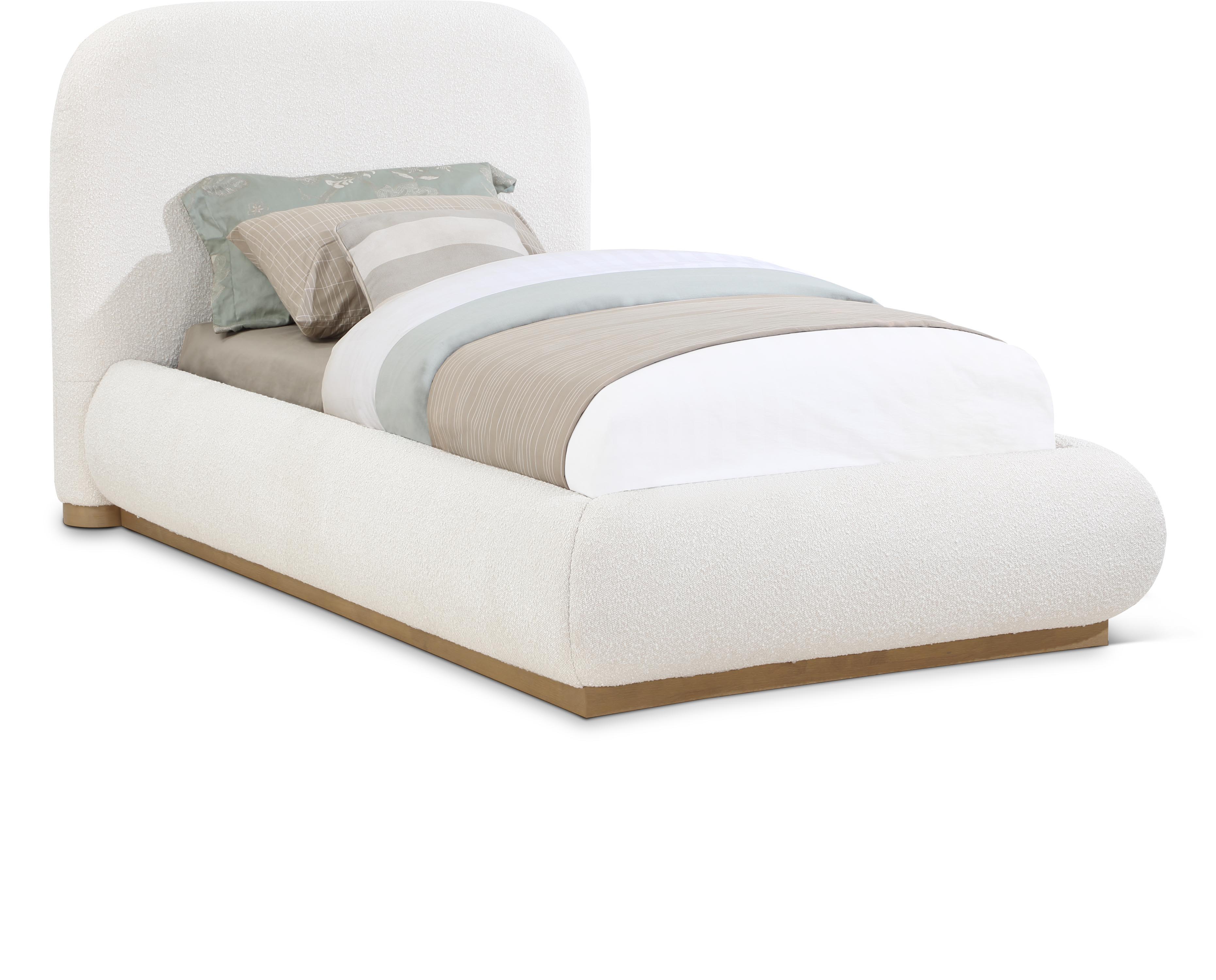 Vaughn - Boucle Twin Bed With Natural Base - Cream