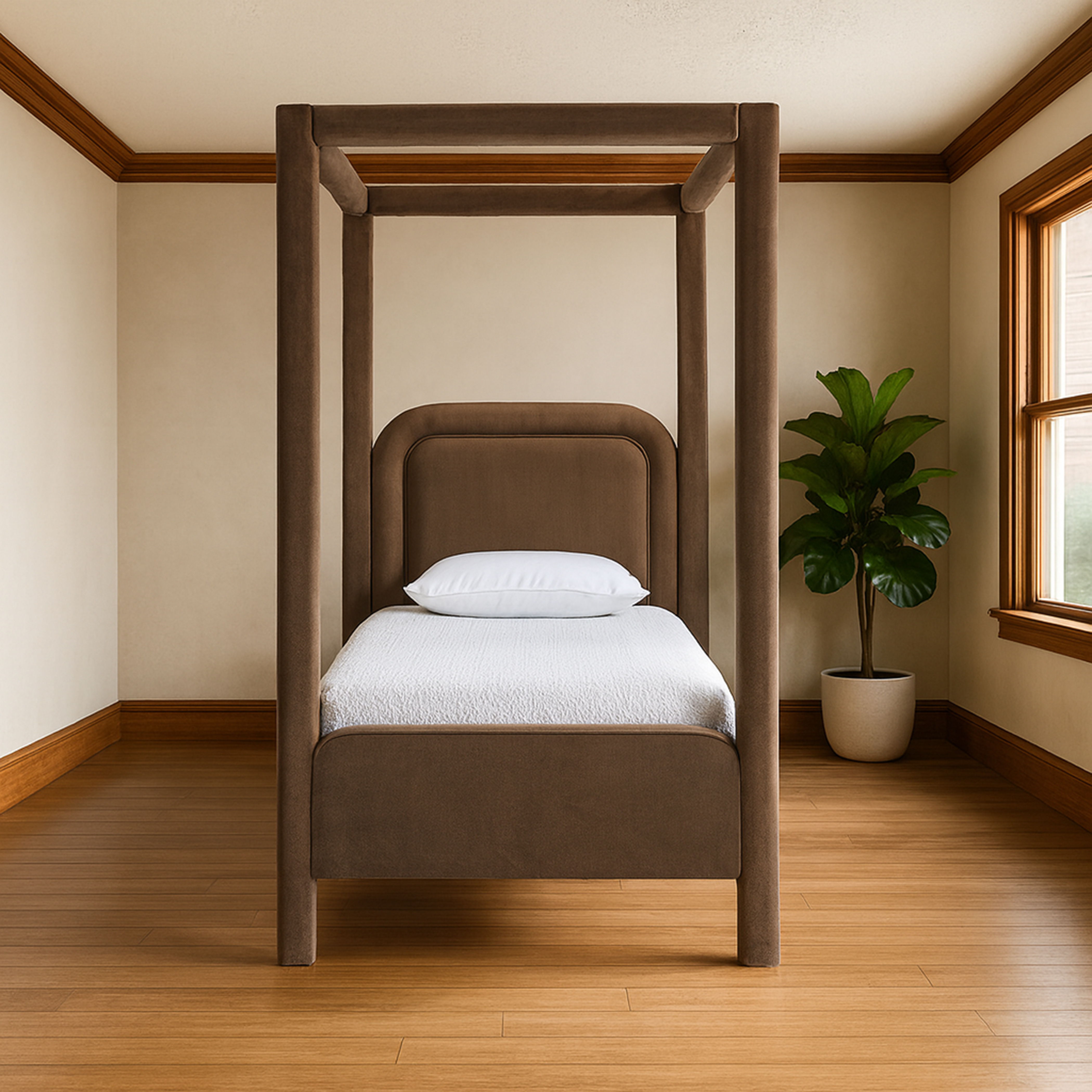 Salina - Velvet Upholstered Twin Bed - Brown