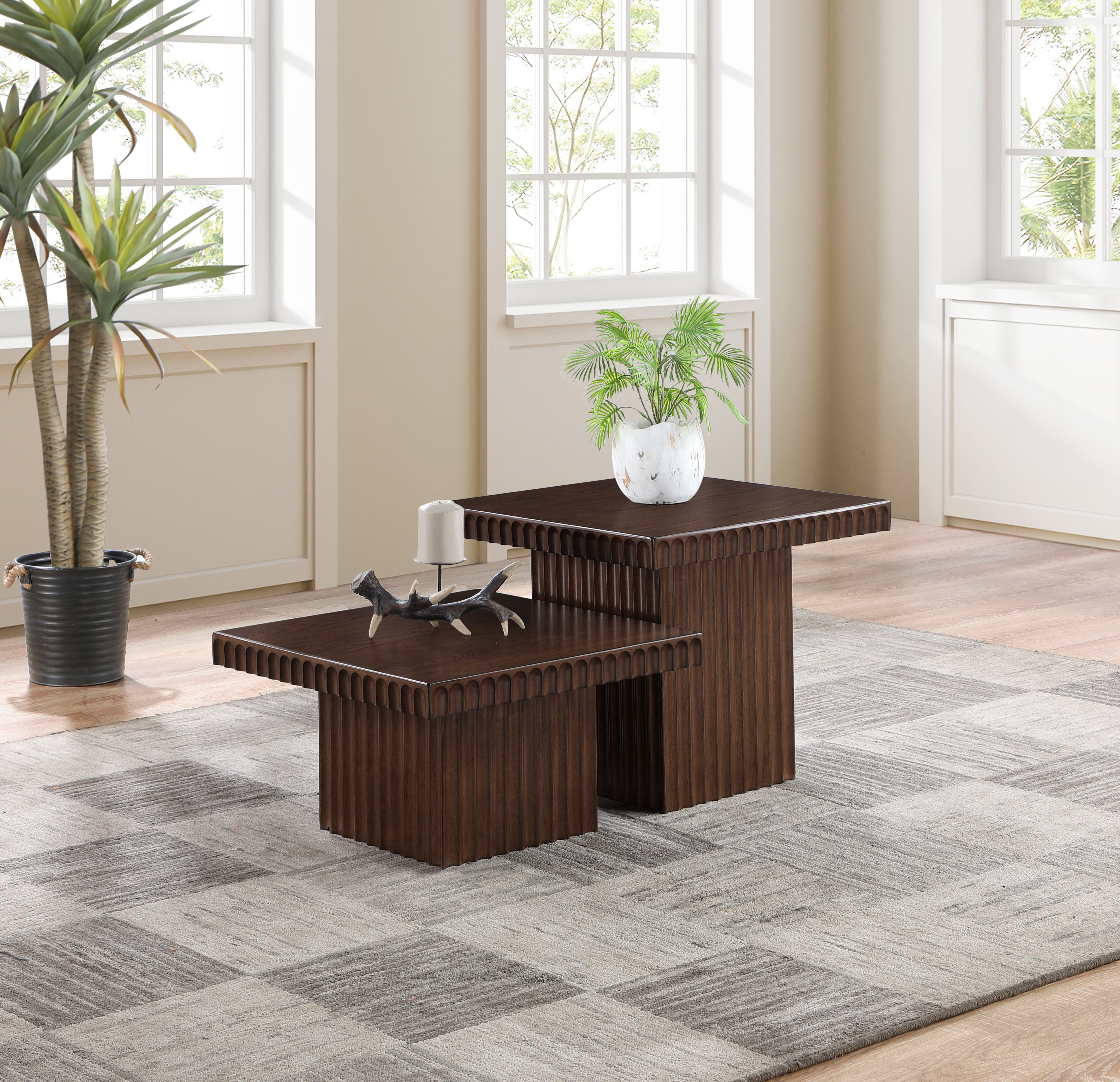 Spencer - 18" Oak Veneer 2 Piece Coffee Table - Brown