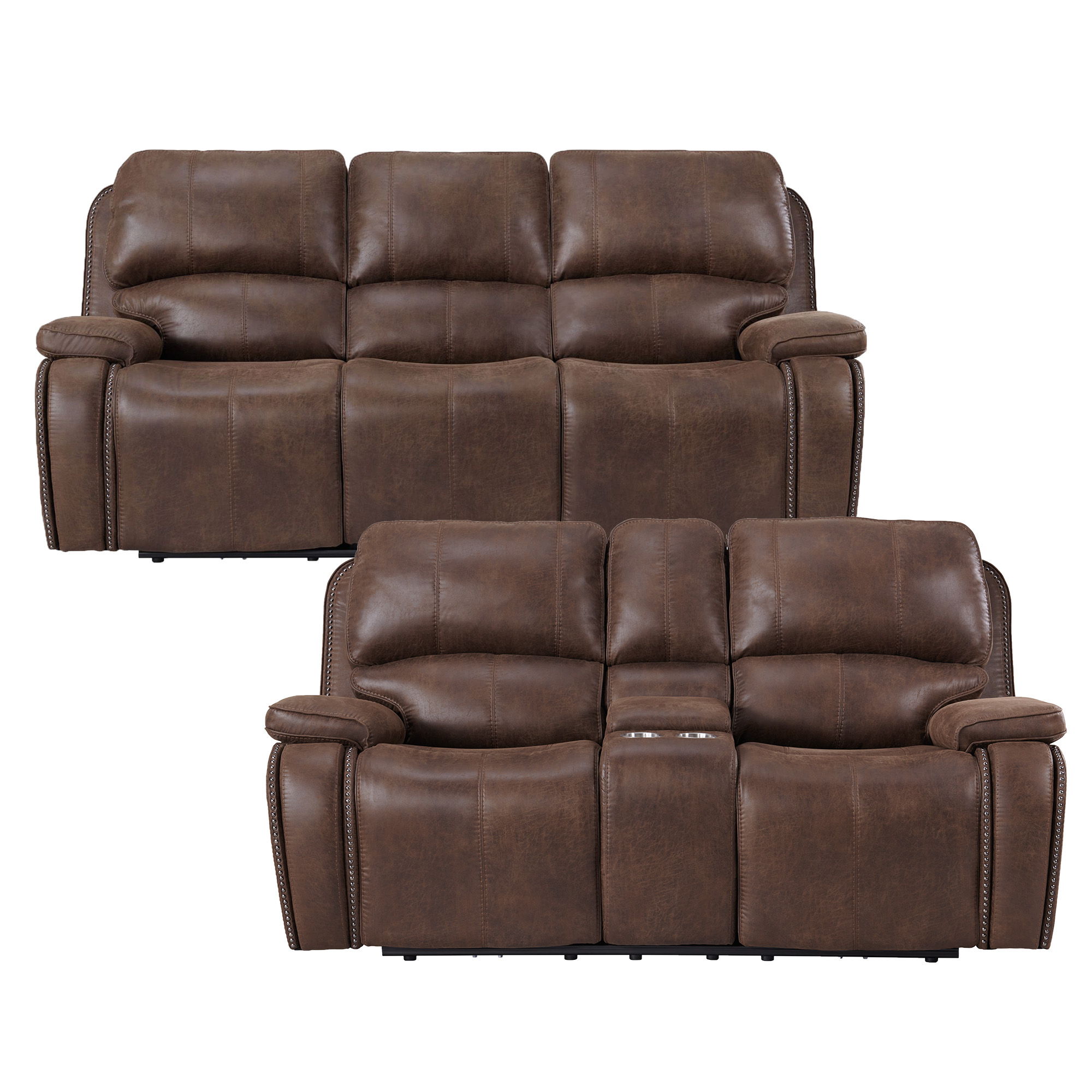 Atlantis - 2 Piece Sofa & Loveseat Living Room Set - Heritage Brown