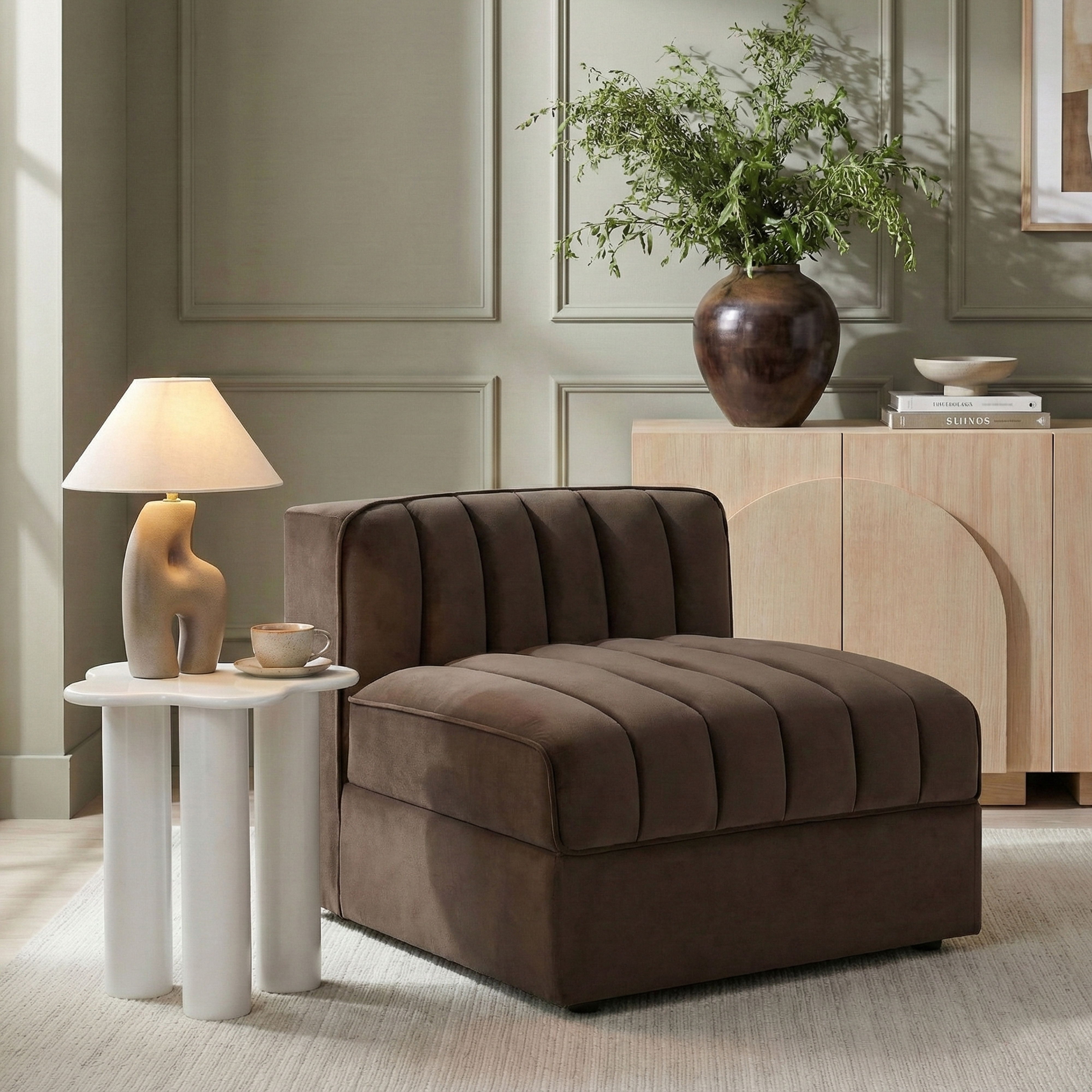 Rummi - Velvet Performance Fabric Upholstered Modular Armless Chair - Brown