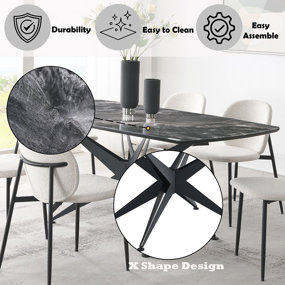 Klaus - Dining Table - Crystal Tempered Glass Top & Black Finish, black, view 7
