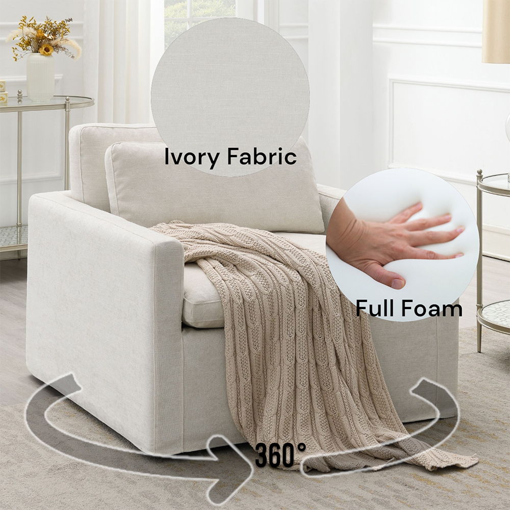 Frederick - Swivel Chair With Pillow - Ivory Fabric, beige, view 4