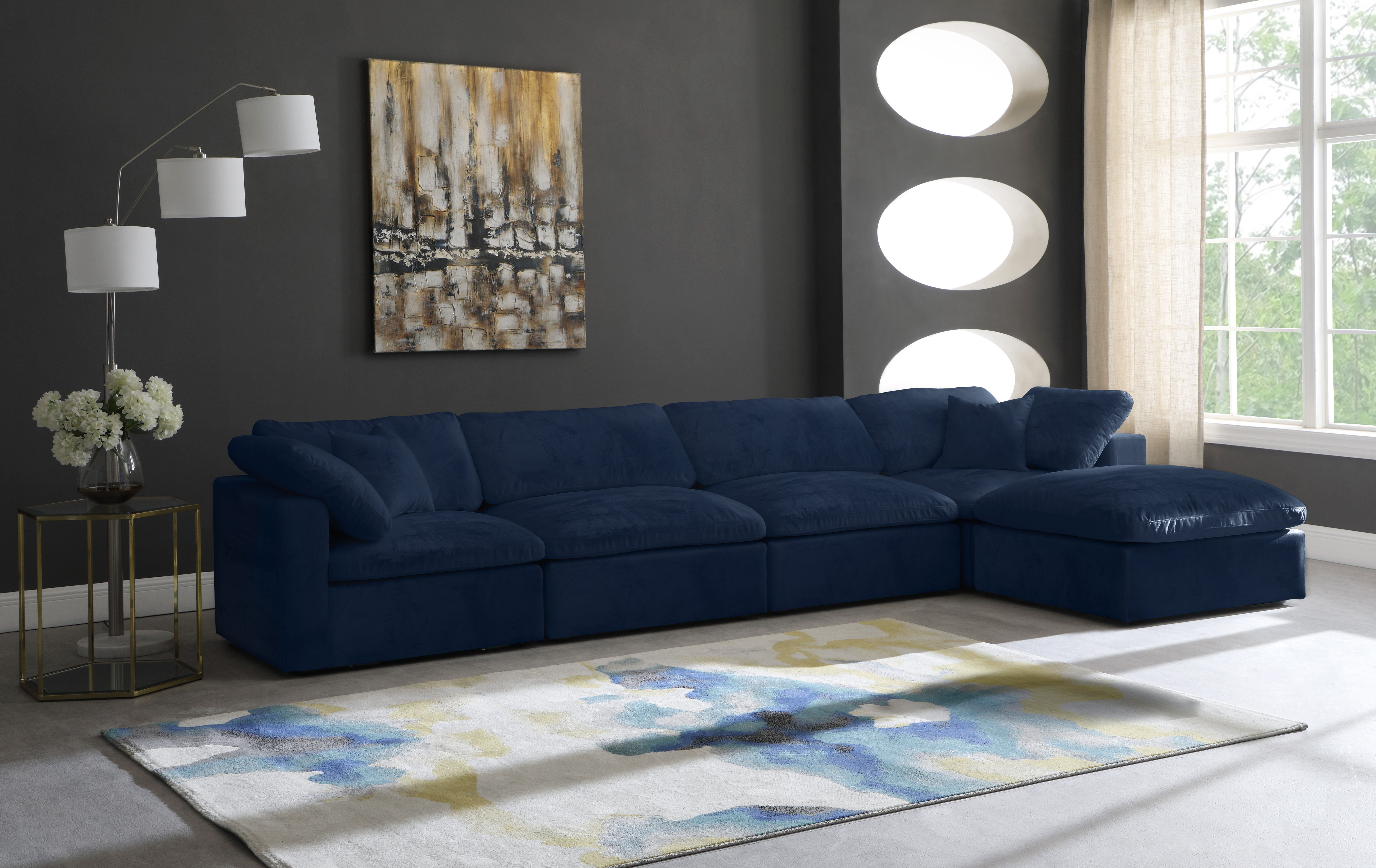 Cozy - 5 Piece Modular Sectional With Chaise - Navy