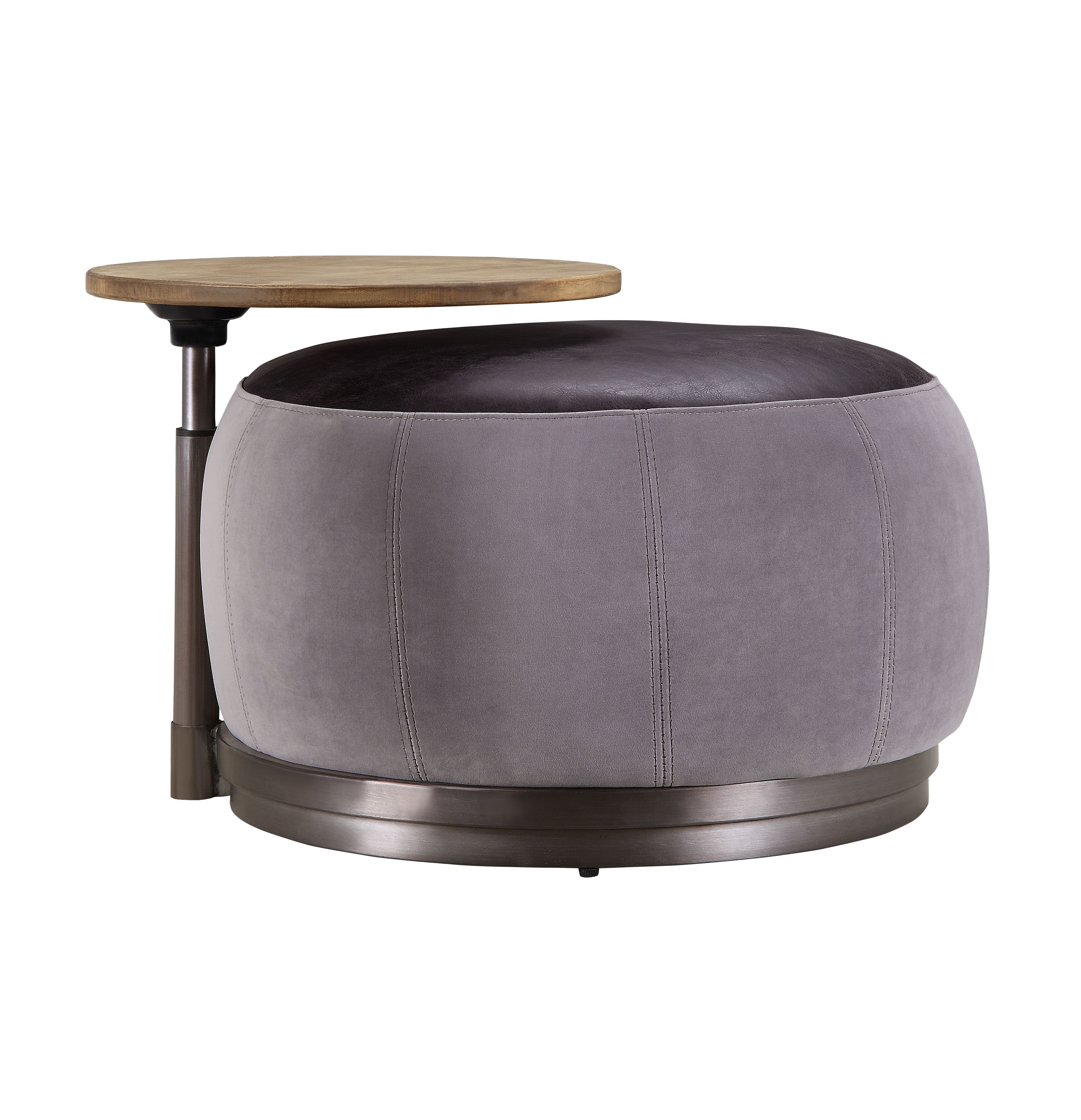 Decapree - Ottoman - Antique Slate Top Grain Leather & Gray Velvet, dark gray, view 5