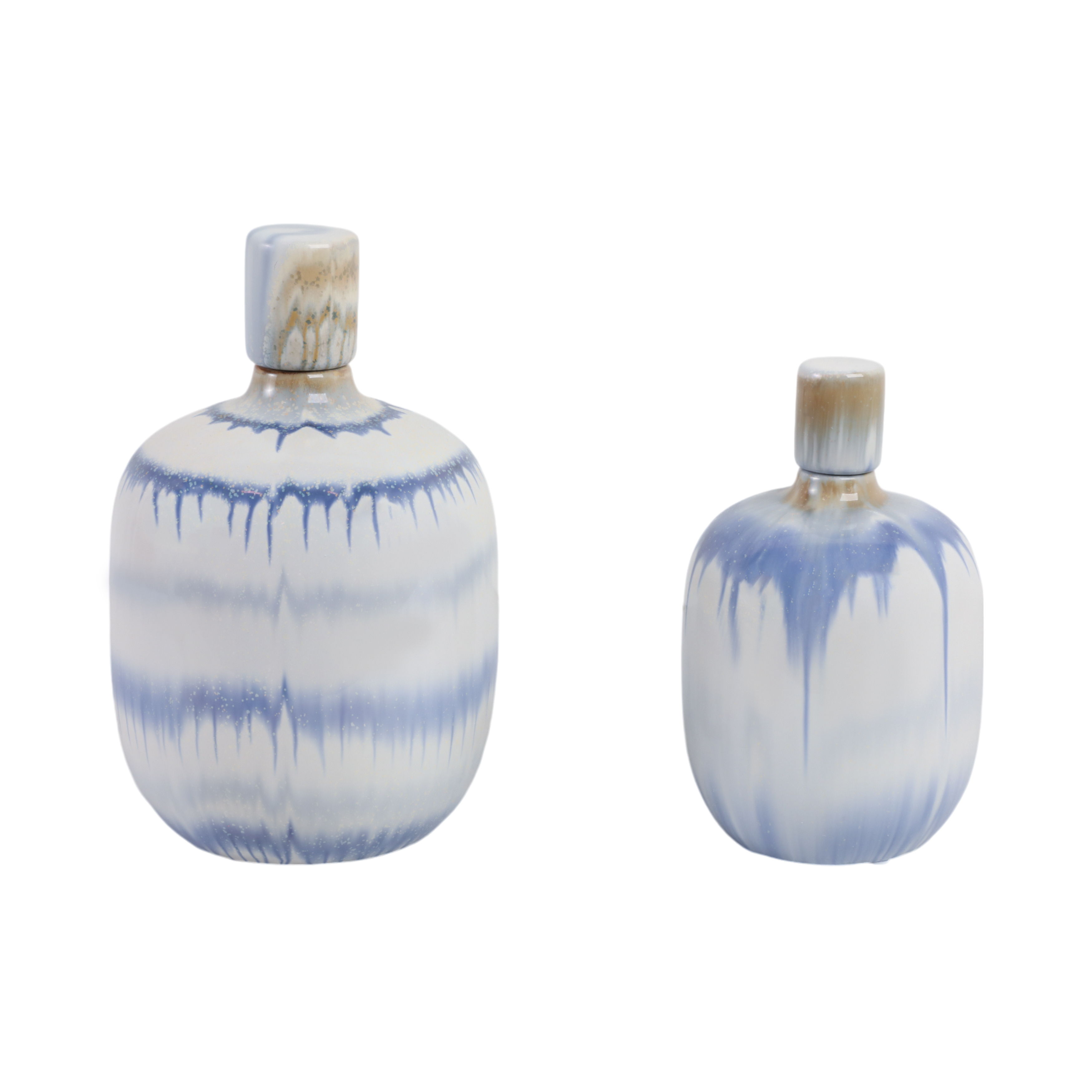 10\" / 12\" Medford Ceramic Jars (Set of 2) - Light Blue / White