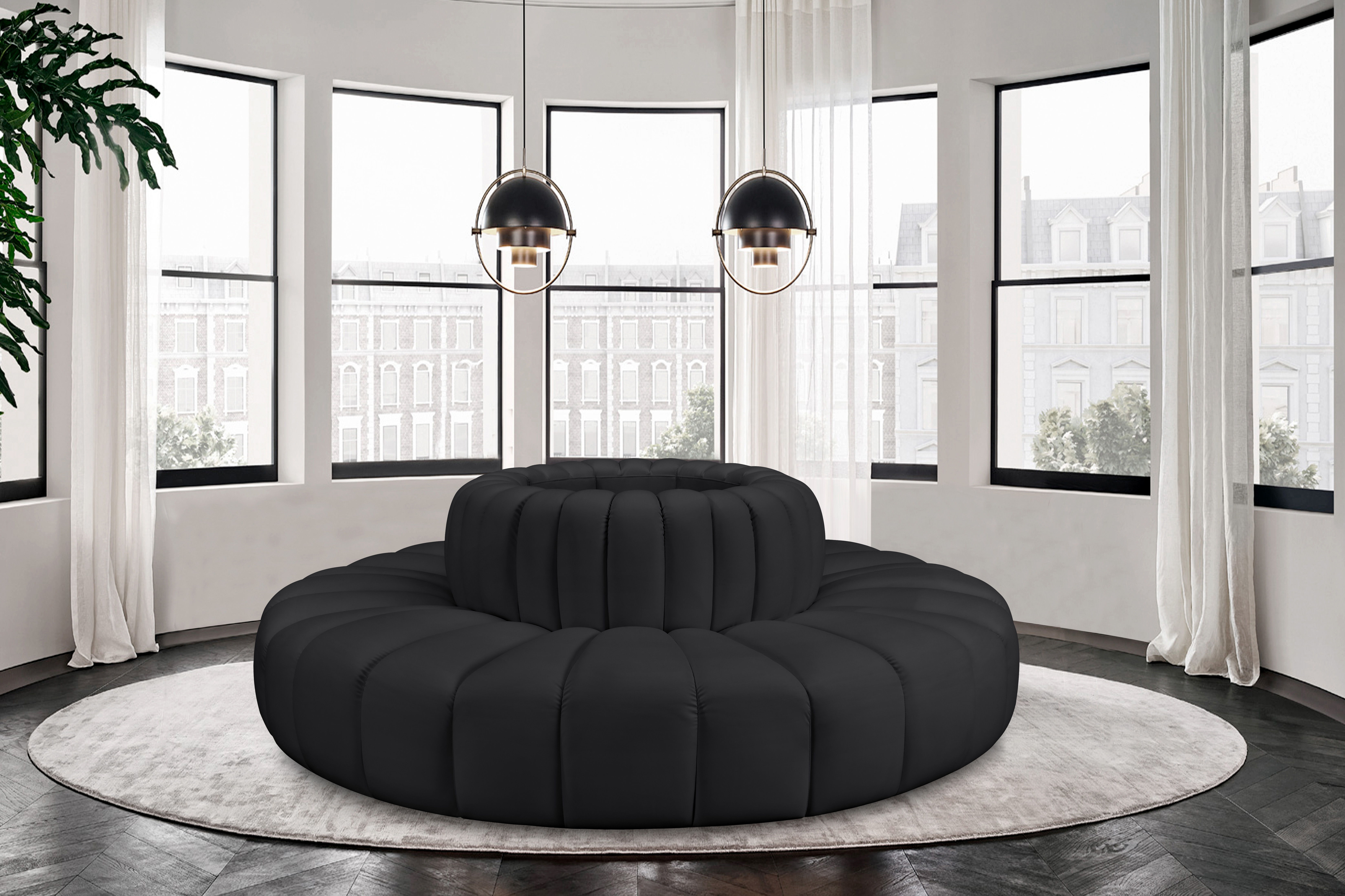 Arc - Faux Leather 8 Piece Round Modular Sofa - Black