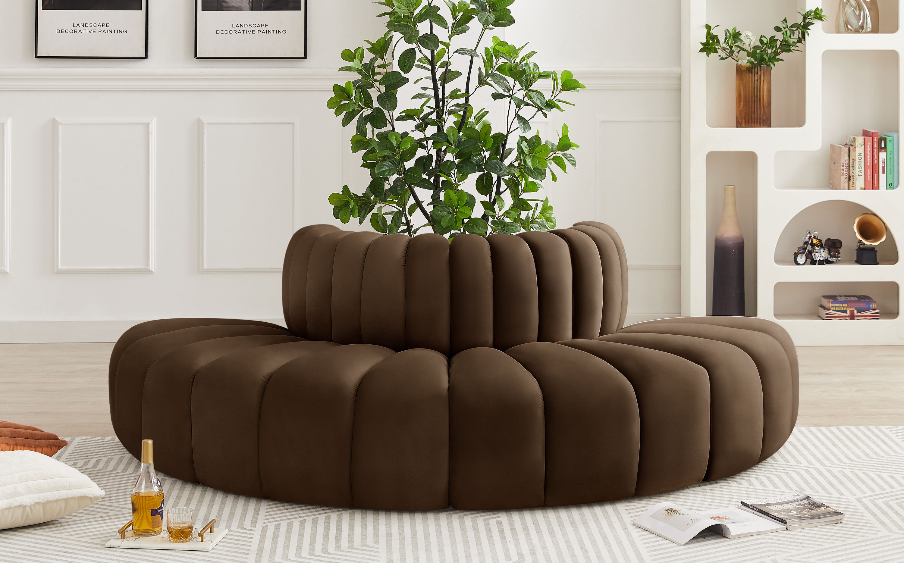Arc - Velvet 4 Piece Modular Sofa - Brown