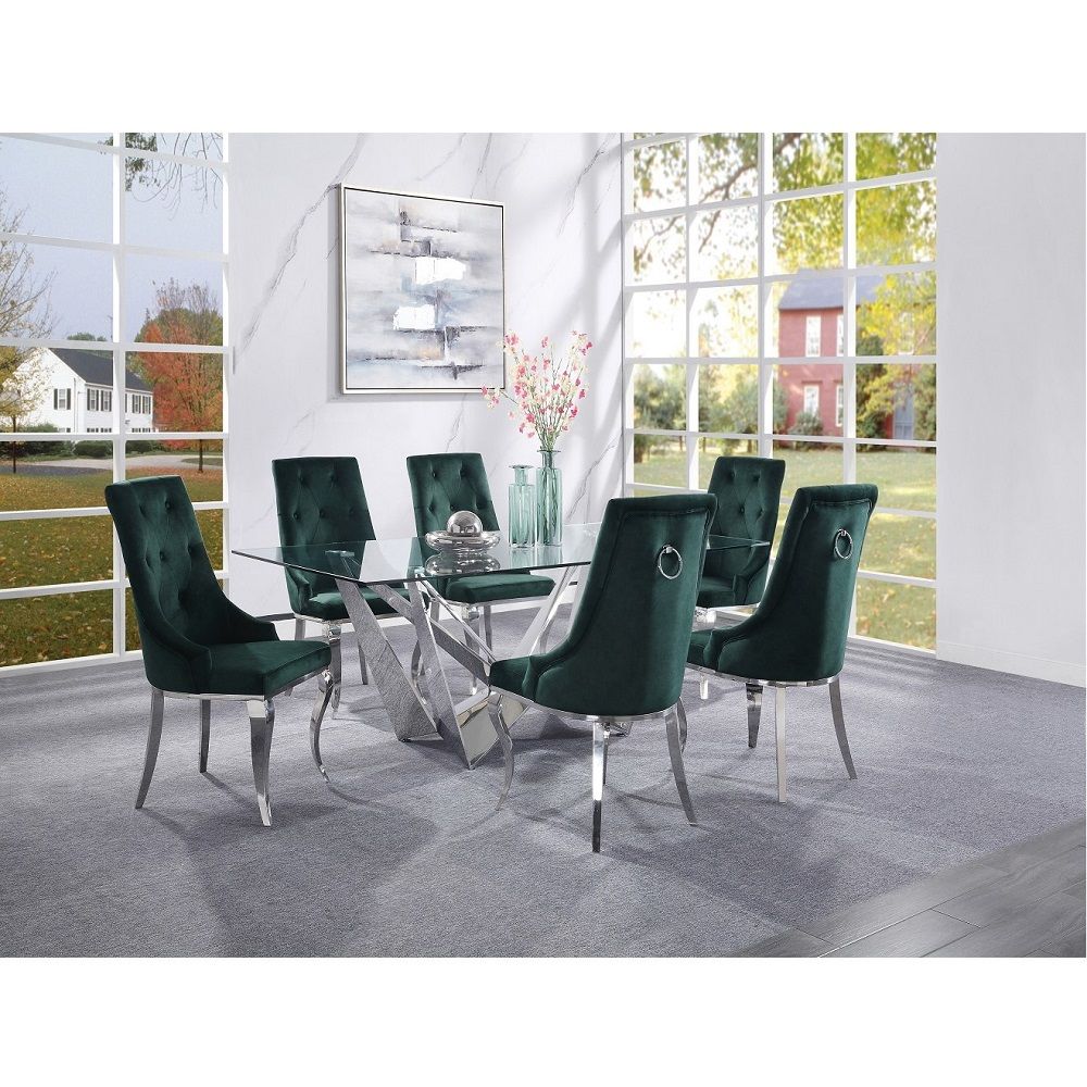 Dekel - Side Chair (Set of 2) - Green Fabric & Stainless Steel, dark green, view 7