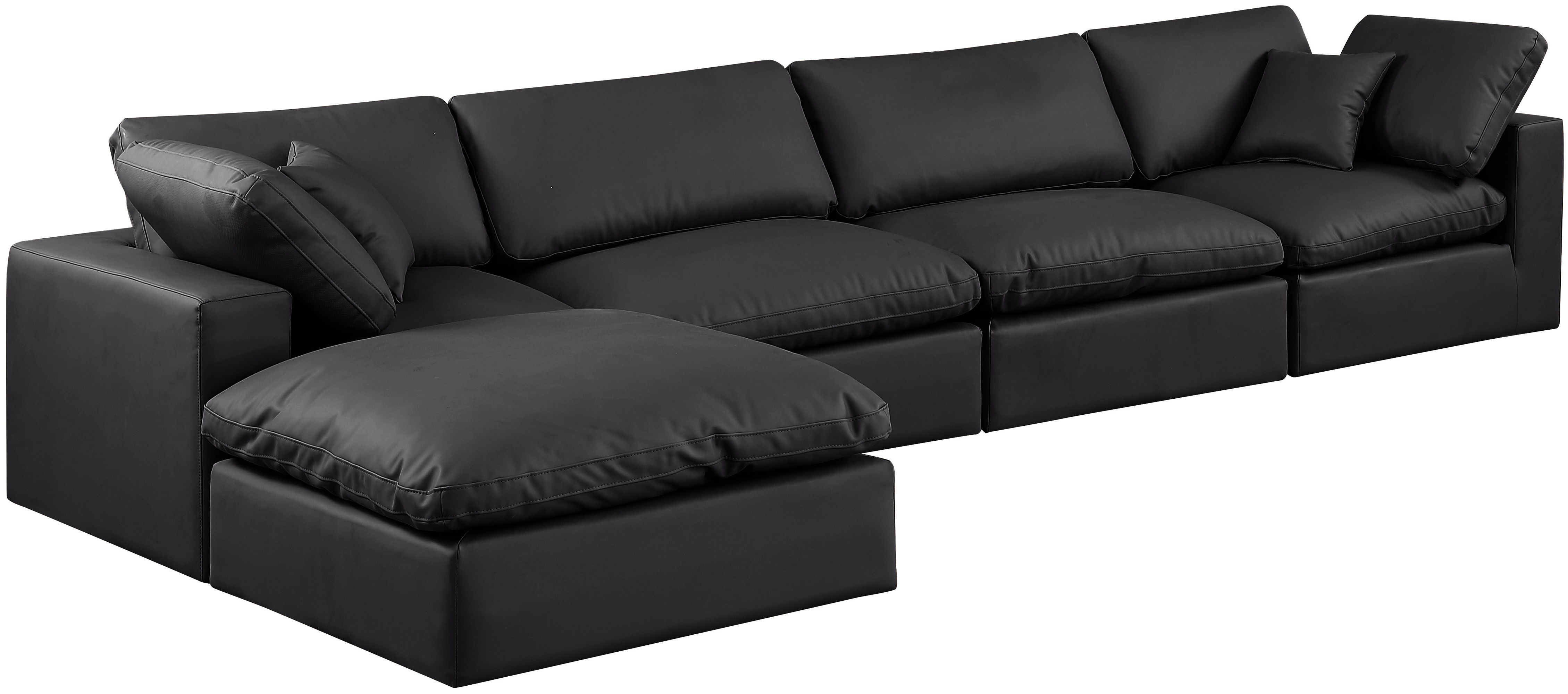Comfy - 5 Piece Faux Leather Modular Sectional With Chaise - Charcoal