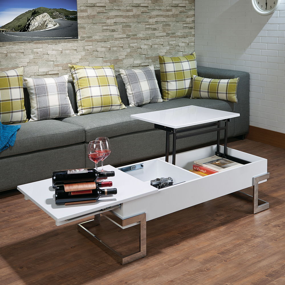 Calnan - Coffee Table With Lift Top - White High Gloss & Chrome, white