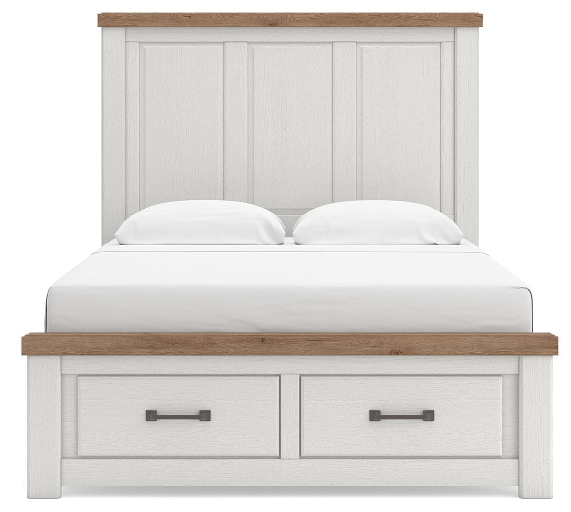 Savonport - Queen Panel Storage Bed With Storage Footboard - White / Brown