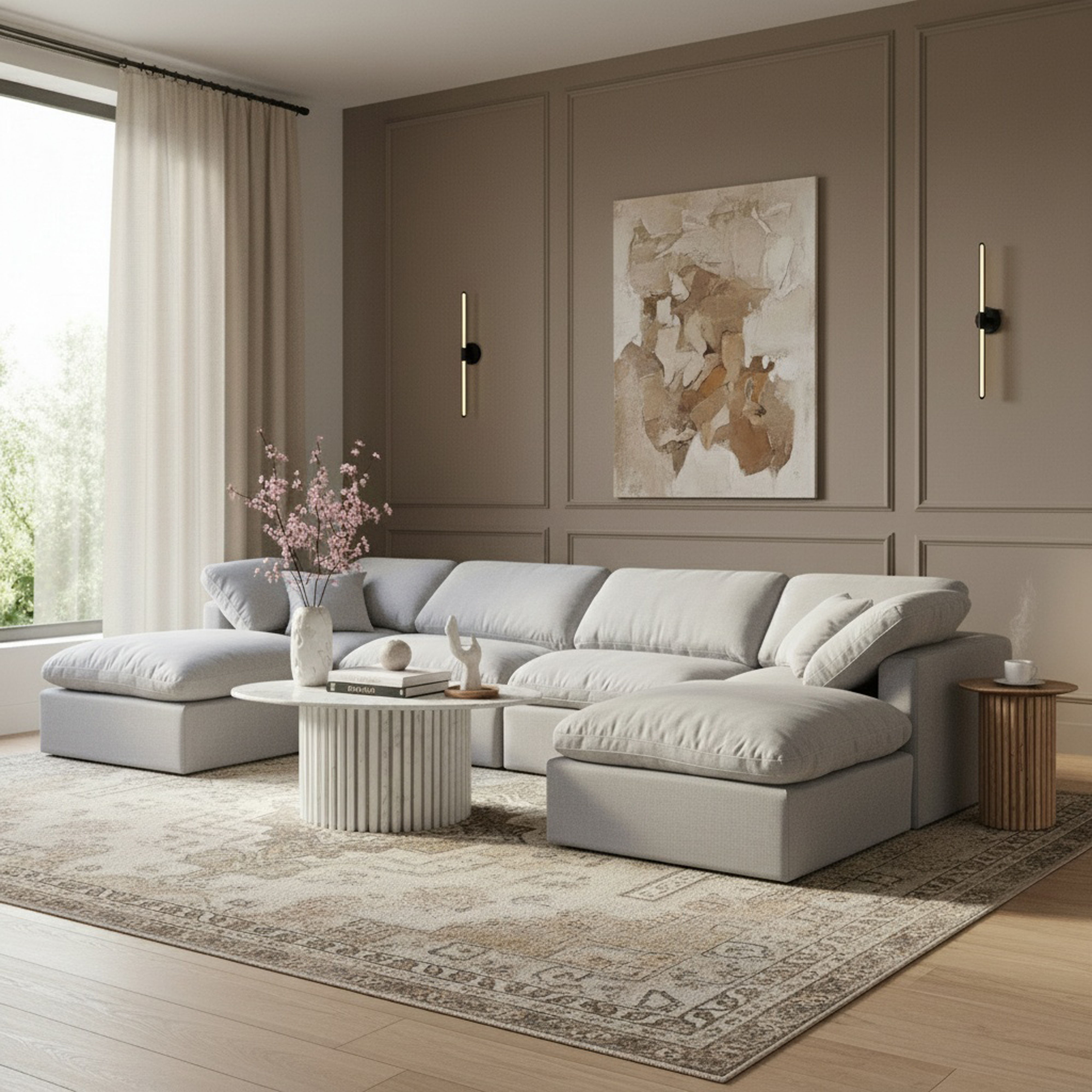 Indulge - Linen 6 Piece Modular Double Chaise Sectional - Gray