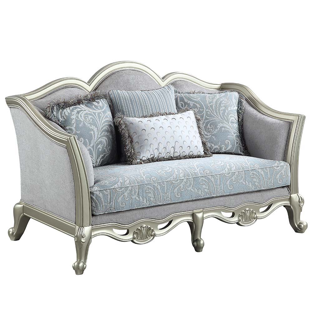 Qunsia - Loveseat With 4 Pillows - Light Gray Linen & Champagne, light gray, view 6