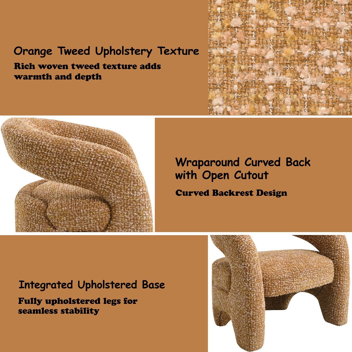 Pelia - Accent Chair - Orange Tweed, orange, view 8