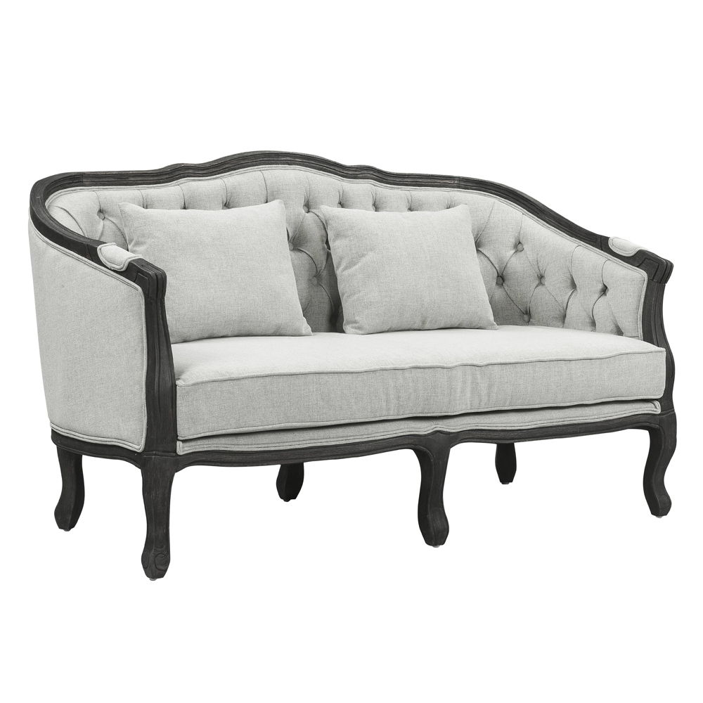 Samael - Loveseat With 2 Pillows - Gray Linen & Dark Brown, light gray