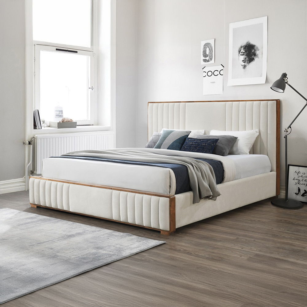 Kaleea - Eastern King Bed - Beige Chenille & Walnut, white, view 7