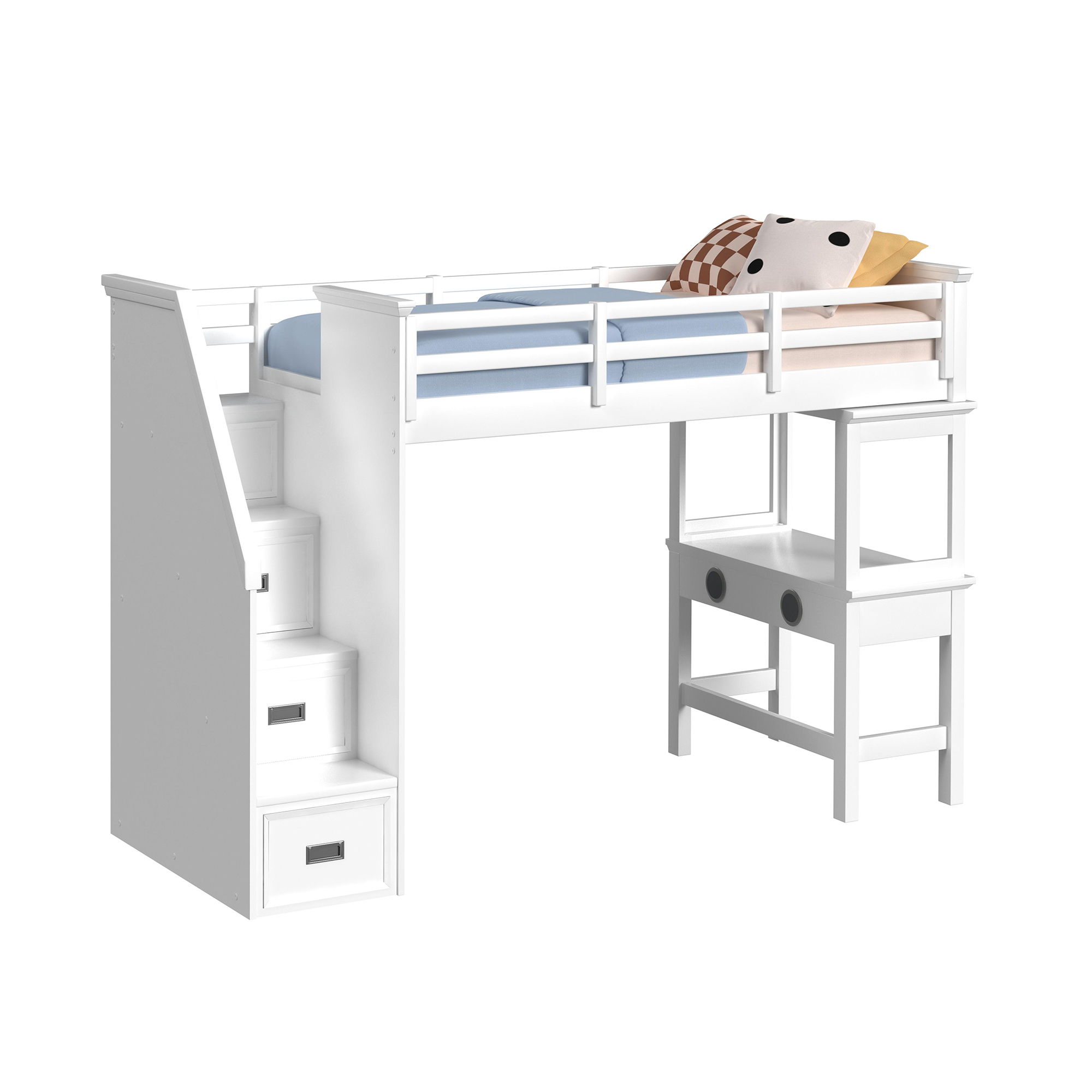 Twin Loft With Staircase And Desk With Speaker
