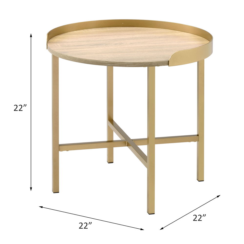 Mithea - End Table - Oak Table Top & Gold, gold, view 3