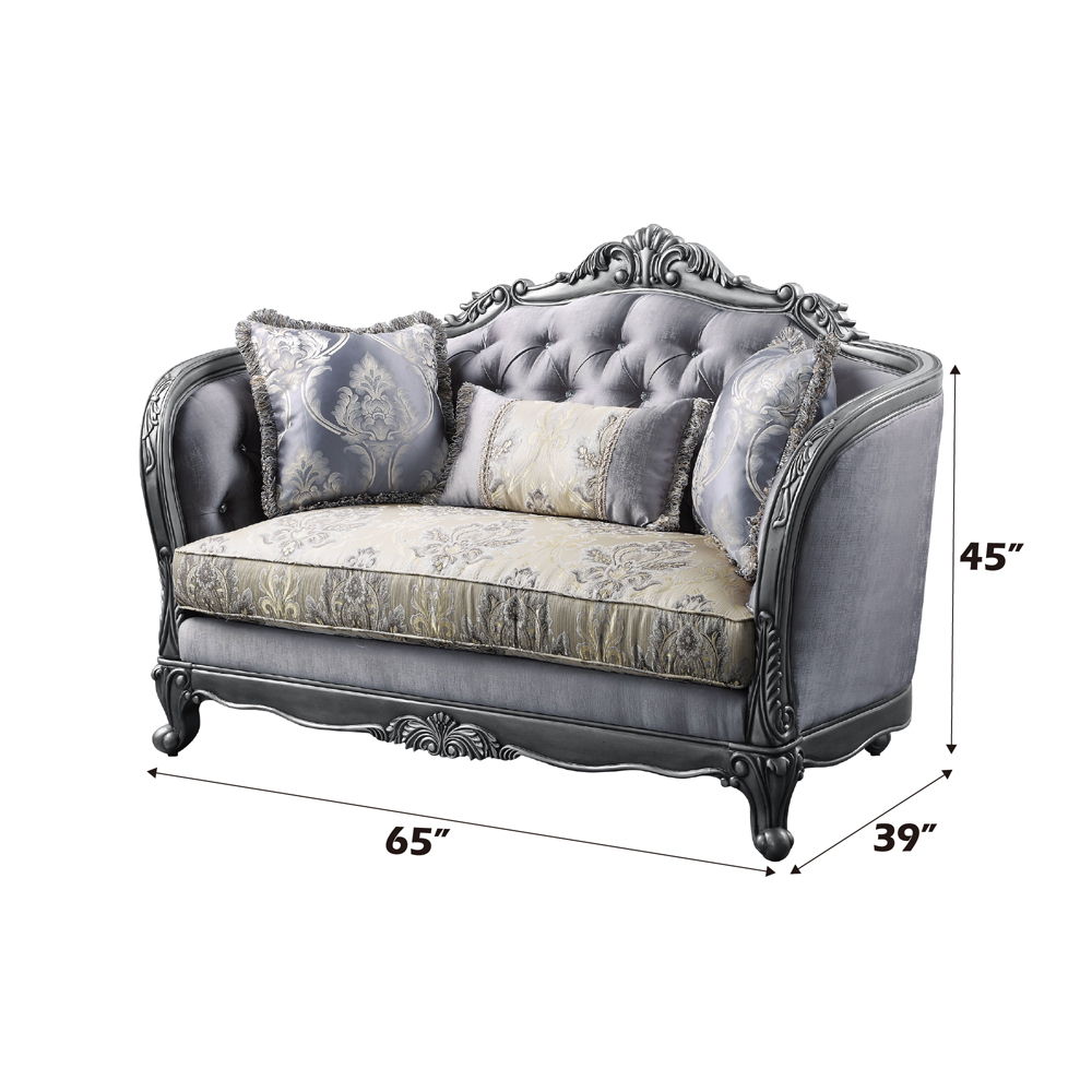 Ariadne - Loveseat With 3 Pillows - Fabric & Platinum, silver, view 5