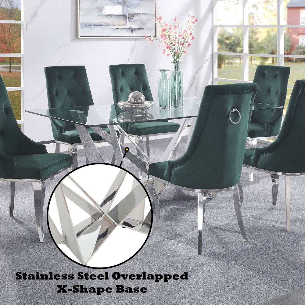 Dekel - Dining Table - Clear Glass Top & Stainless Steel, silver, view 6
