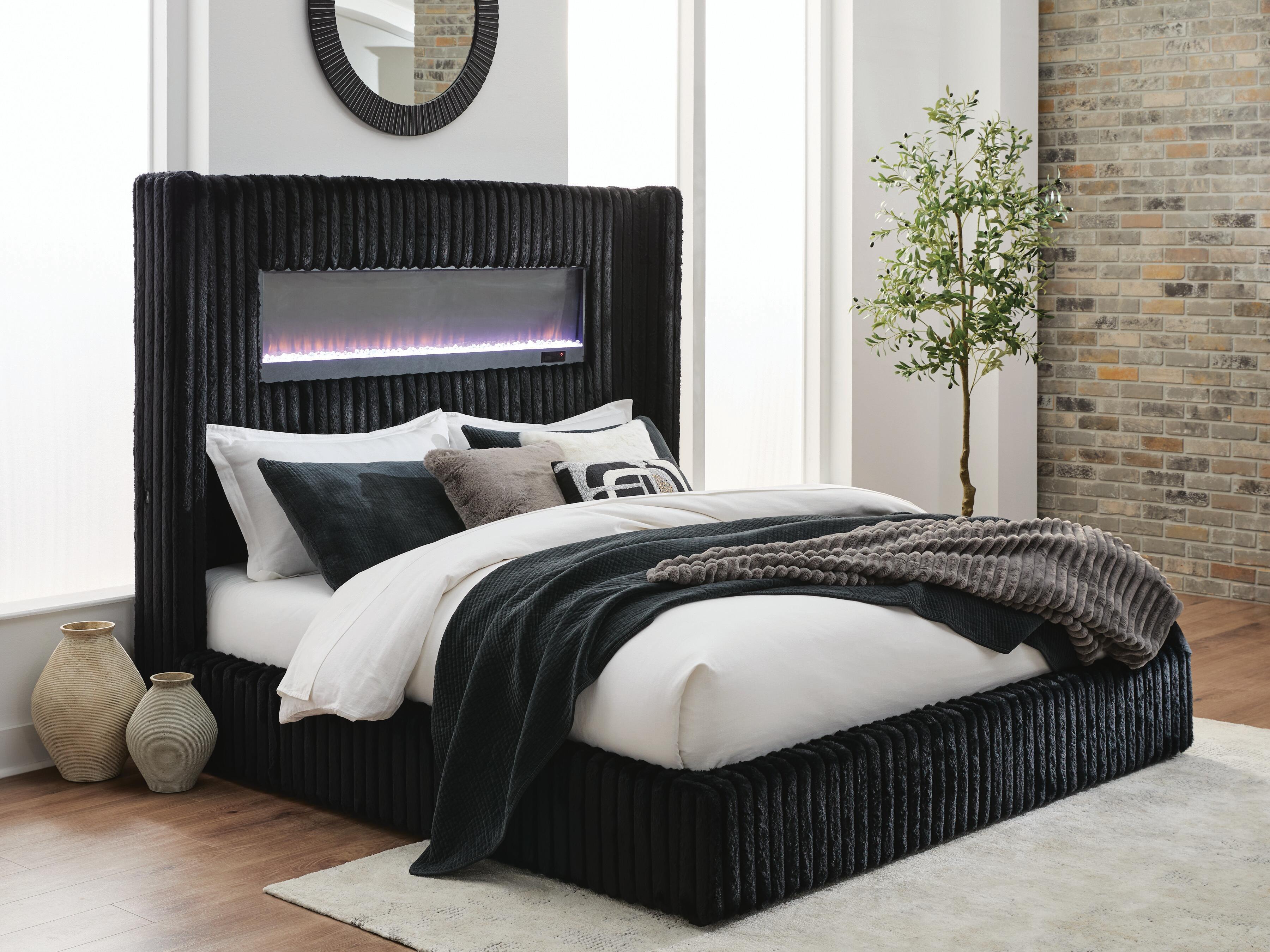 Ashley Furniture Tayleena - Queen Upholstered Bed With Fireplace And Wireless Audio - Black - Image 8