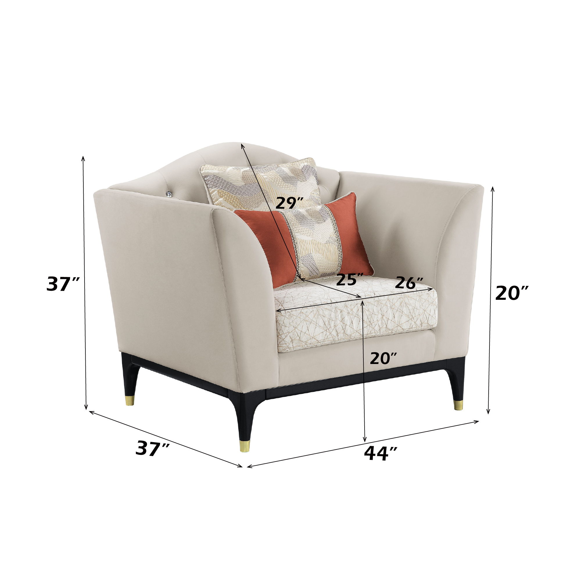 Tayden - Chair With 2 Pillows - Beige Velvet, beige, view 7