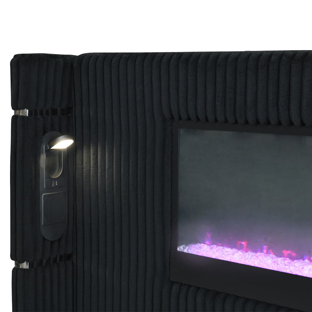 Garner - Queen Bed With Fireplace, LED, Reading Light, Speaker, Bluetooth & USB - Black & Gray, black, view 5