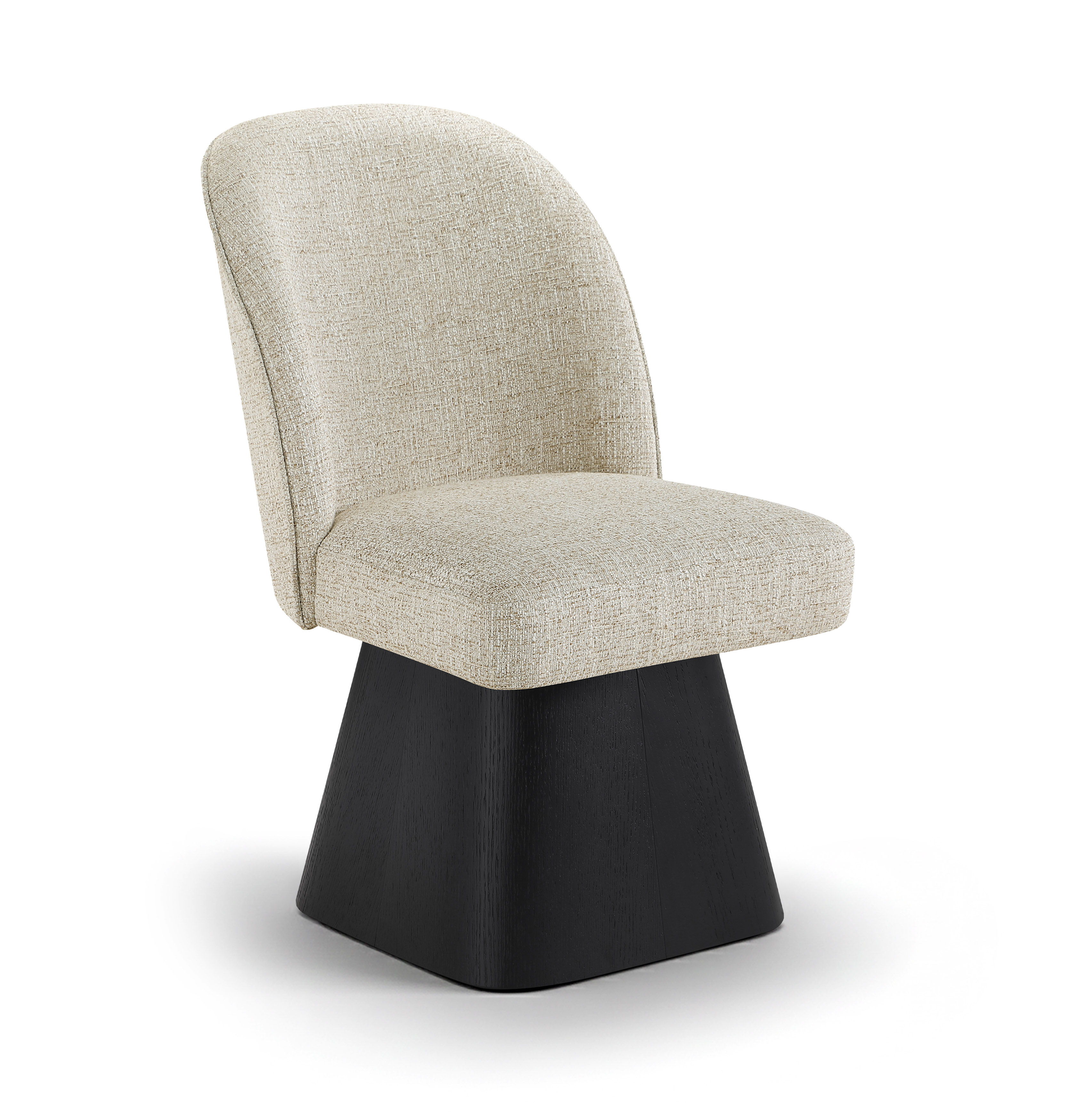 Marlowe - Linen Textured Fabric Upholstered Swivel Dining Side Chair - Beige / Stained Black